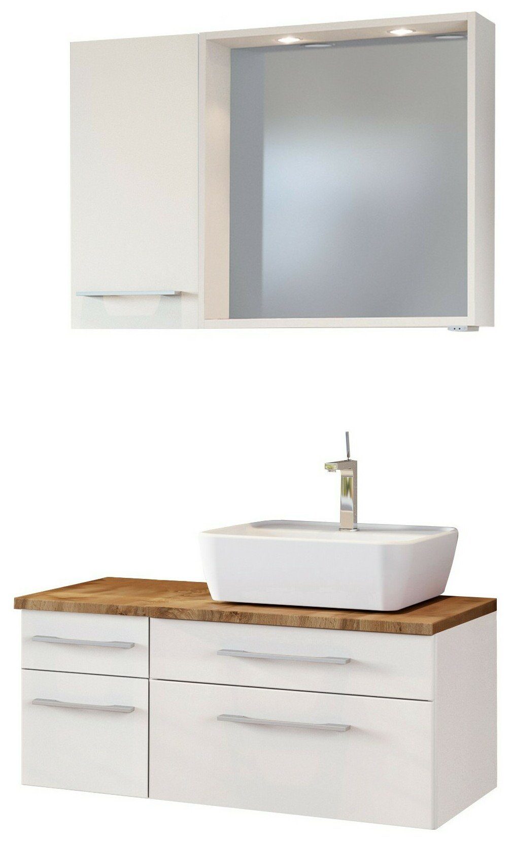 HELD MÖBEL Badmöbel-Set Waschtisch-Set Davos 90 cm -D- (rechts) weiß/matt weiß