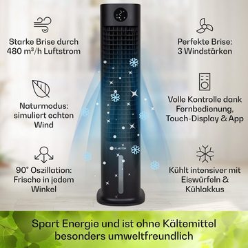 Klarstein Ventilatorkombigerät Skytower Grand Smart Luftkühler, mit Wasserkühlung & Eis mobil Klimagerät ohne Abluftschlauch