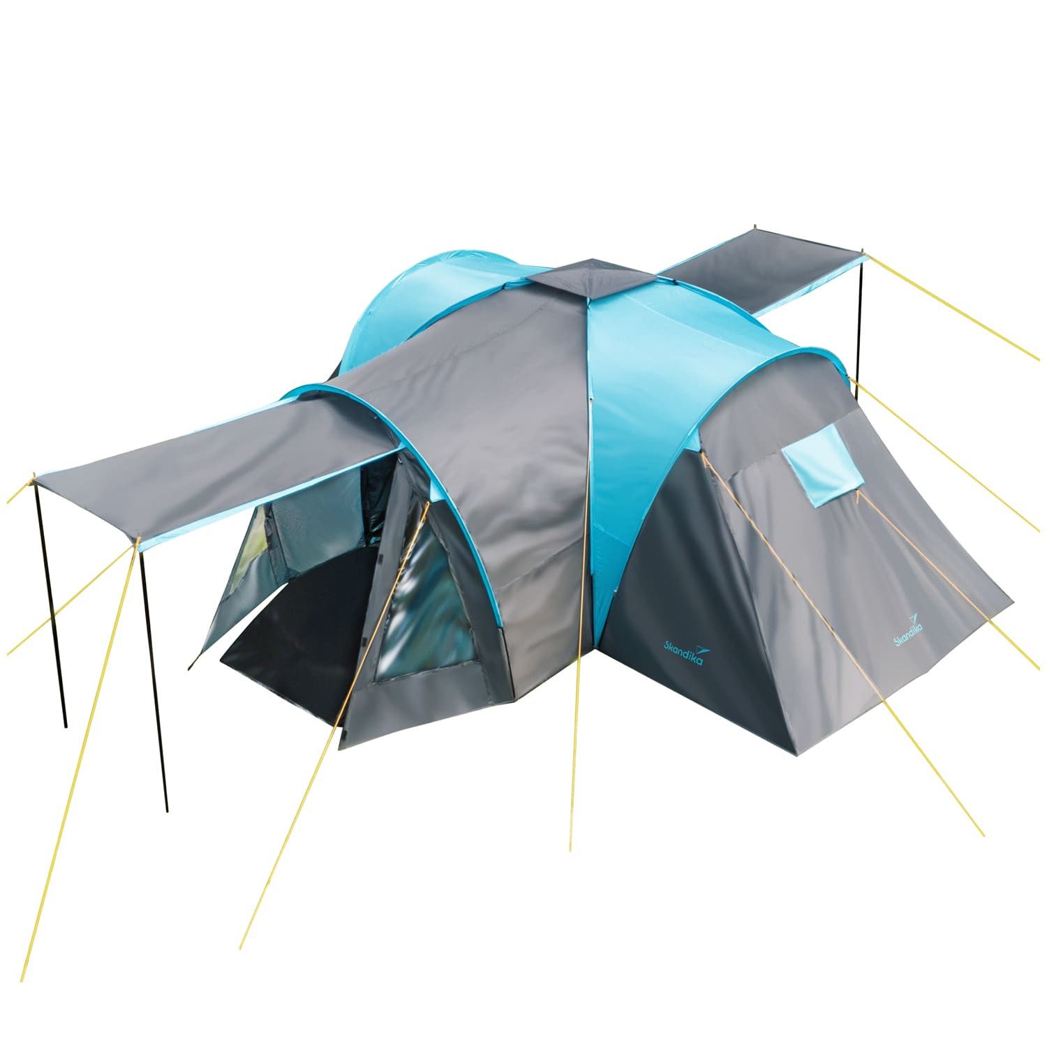 Skandika Kuppelzelt Hammerfest 6 Plus, Campingzelt mit Extra Vorraum, 2 m Stehhöhe, Personen: 6 (Schlafkabinen mit Moskitonetz und eingenähtem Zeltboden), Sonnendach an beiden Eingängen, 3000 mm Wassersäule, Familienzelt
