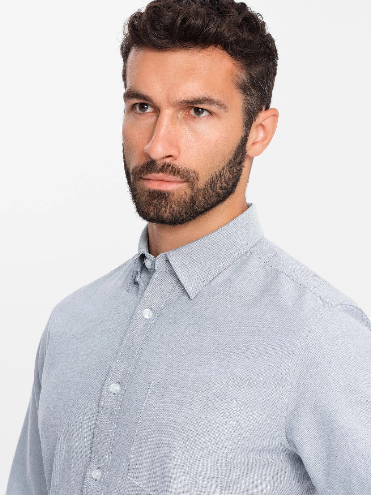 OMBRE Langarmhemd Elegantes Herren-Oxford-Hemd mit Stickerei und Tasche