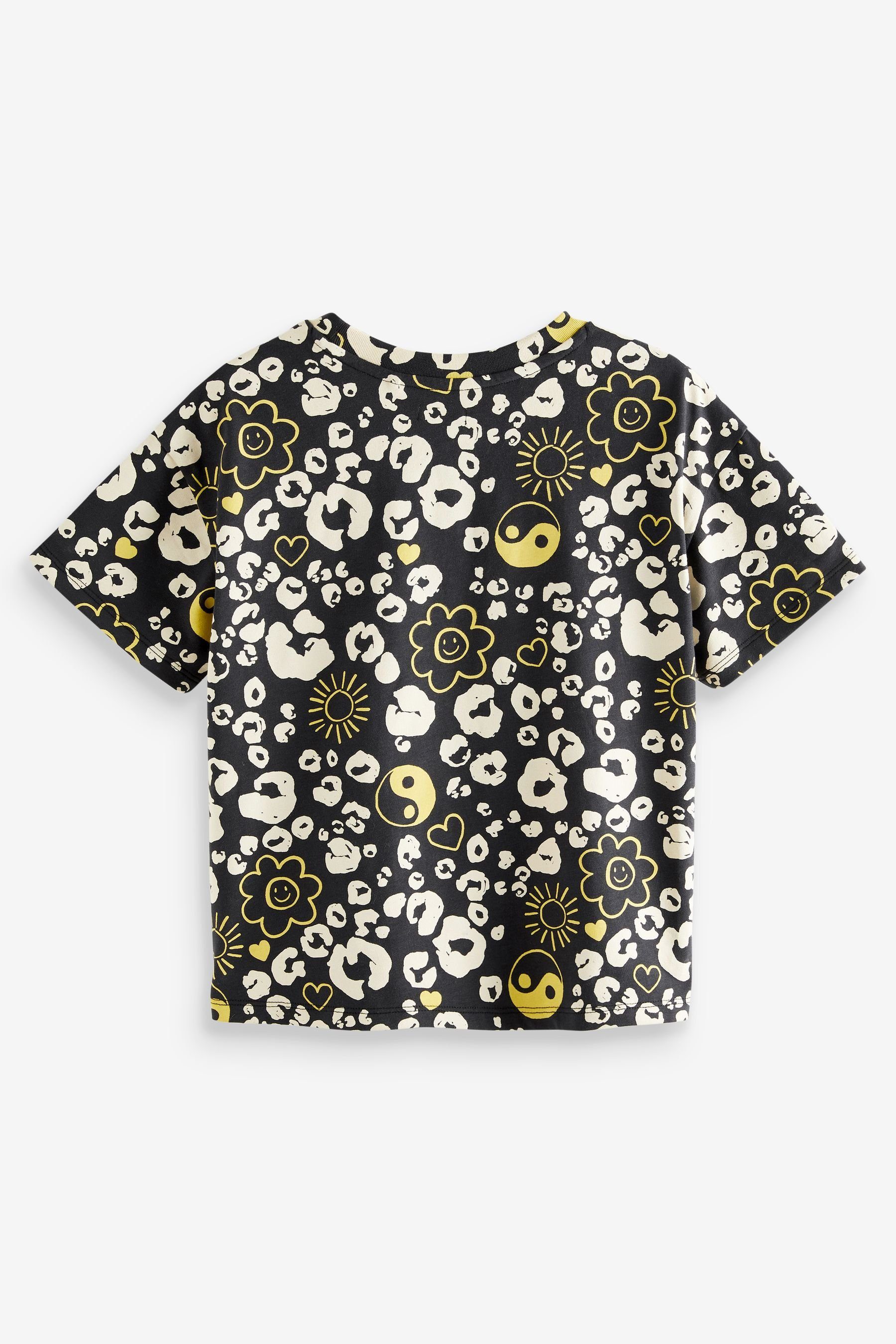 Next Langarmshirt T-Shirt im Black/White Relaxed-Fit Animal (1-tlg)