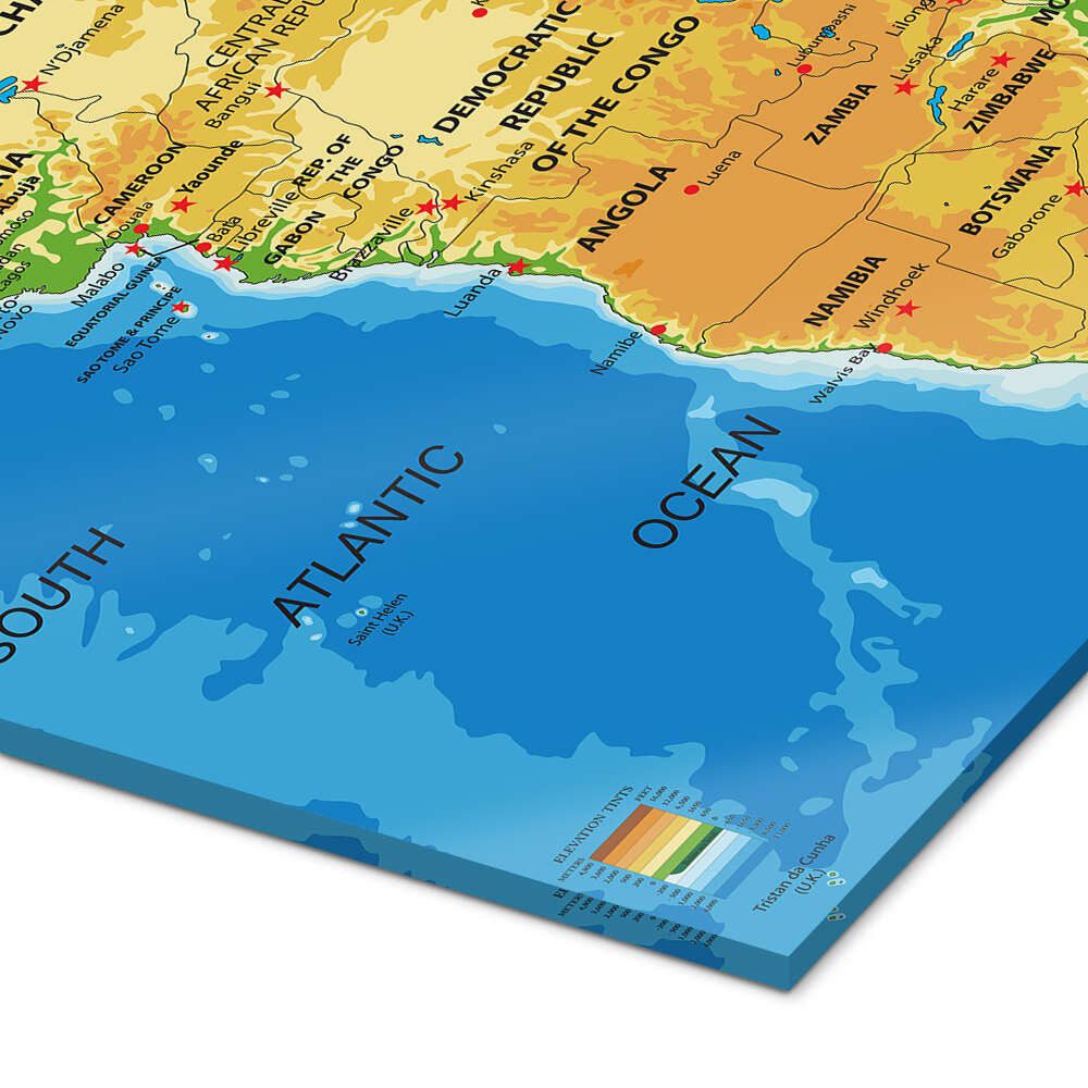 Posterlounge Wandbild Afrika - Topografische Karte (Englisch) I, Editors Choice, erhältlich als Poster, Leinwandbild, Wandsticker oder Acrylglasbild