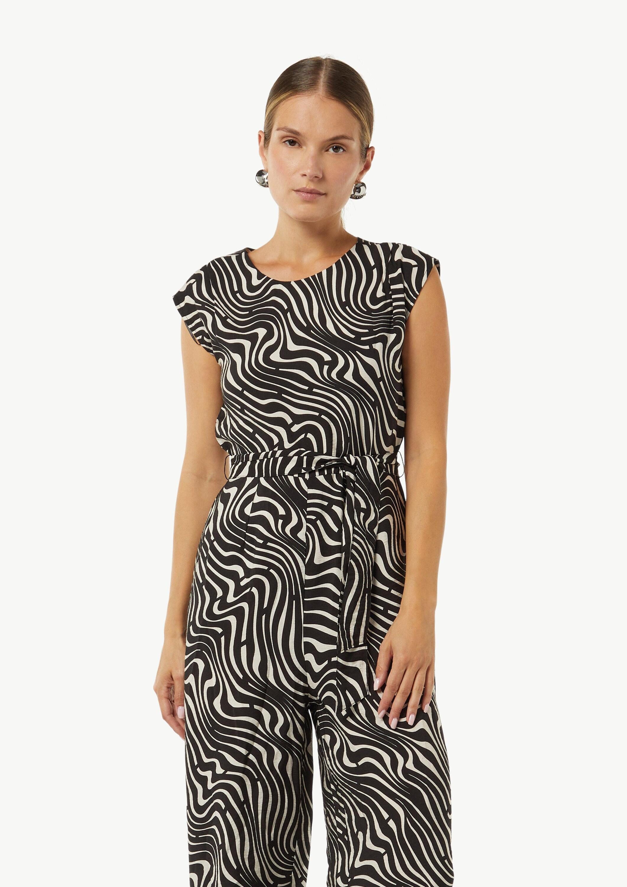 comma Jumpsuit Overall Gemusterter Overall mit Bindegürtel und Faltendetail günstig online kaufen