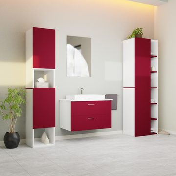 GARLIVO Badezimmer-Set Badezimmerschrank GLC2, hängend, stehend, Rot, Hochschrank, Breite 31,5 cm