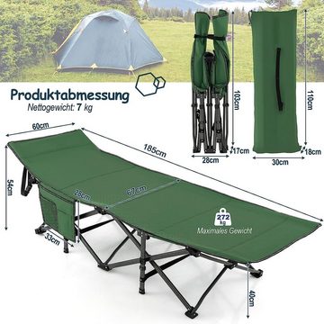 KOMFOTTEU Feldbett Campingbett klappbar mit Seitentasche, bis 272 kg, 190x72x51cm