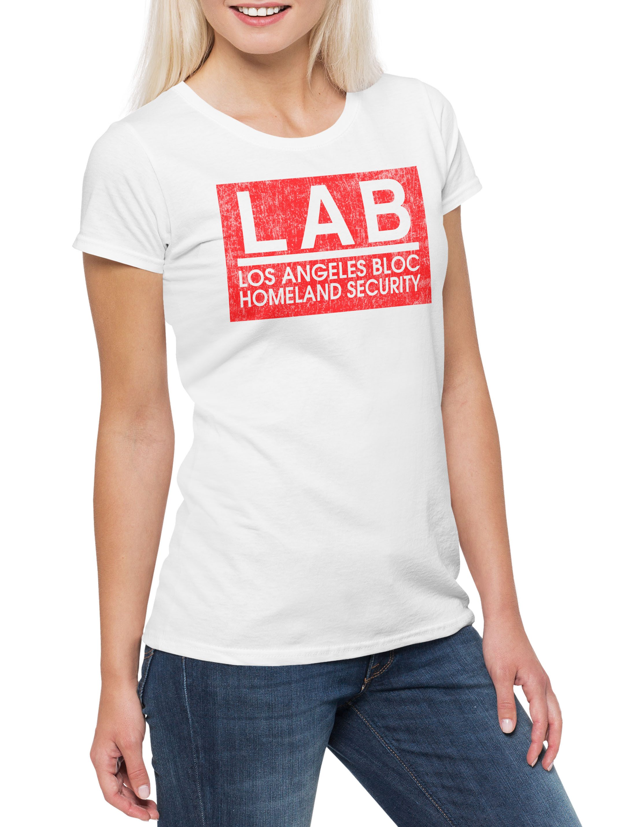 Urban Backwoods Print-Shirt Lab Logo Damen T-Shirt Red Hats The Los Angeles Bloc Colony Homeland (1-tlg) Security Patch Symbol Sign