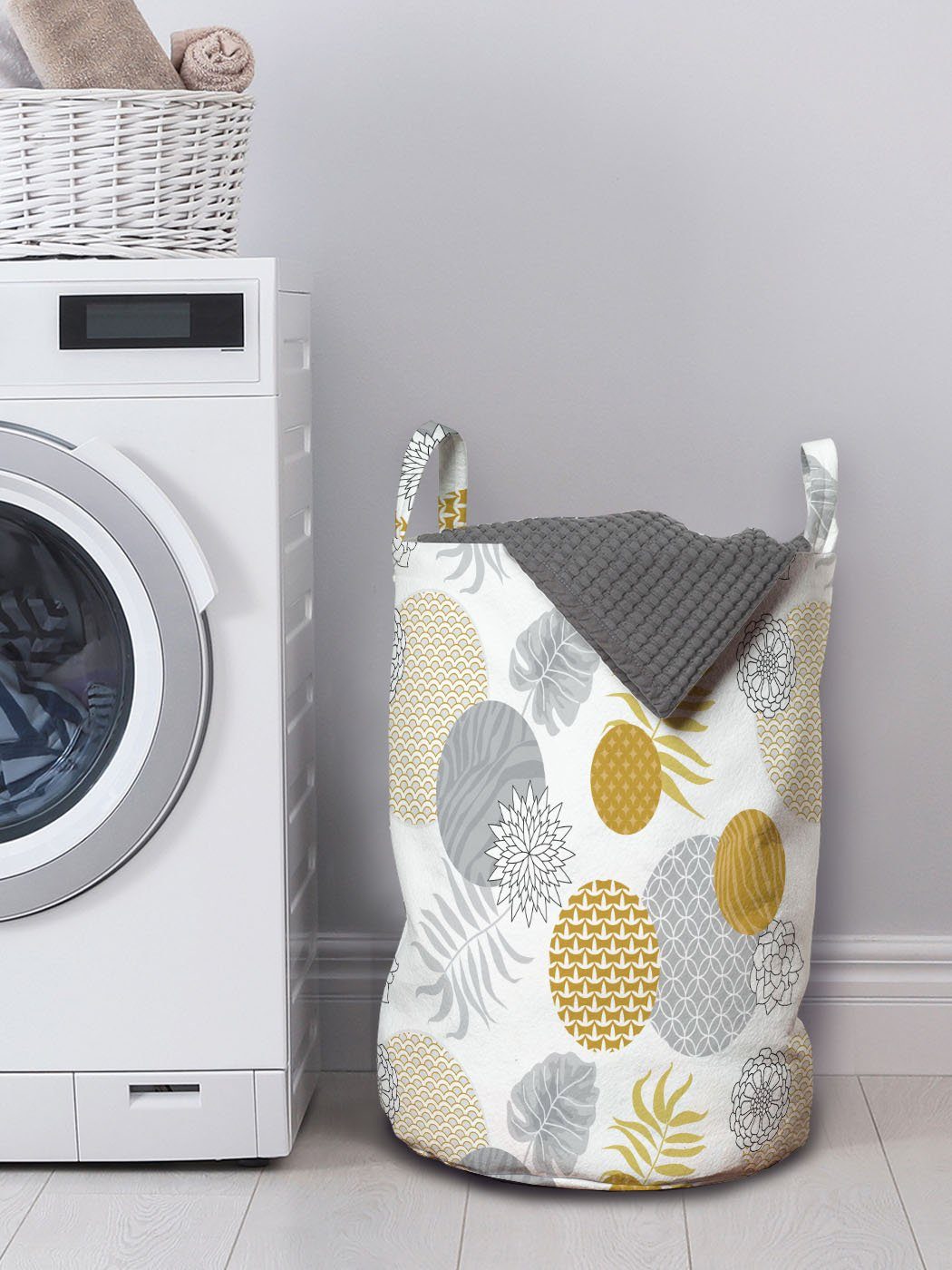 Abakuhaus Wäschesäckchen Wäschekorb mit Griffen für Waschsalons, Kordelzugverschluss Geometrische und orientalisch Blumenkunst