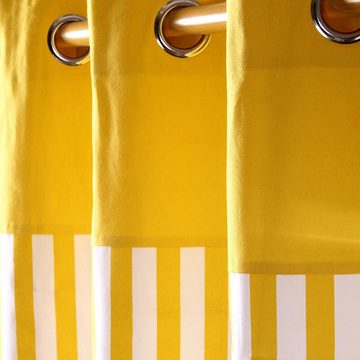 Gardine Gardinen mit Ösen breite Streifen gelb 100% Baumwolle, 137 x 117 cm, Homescapes