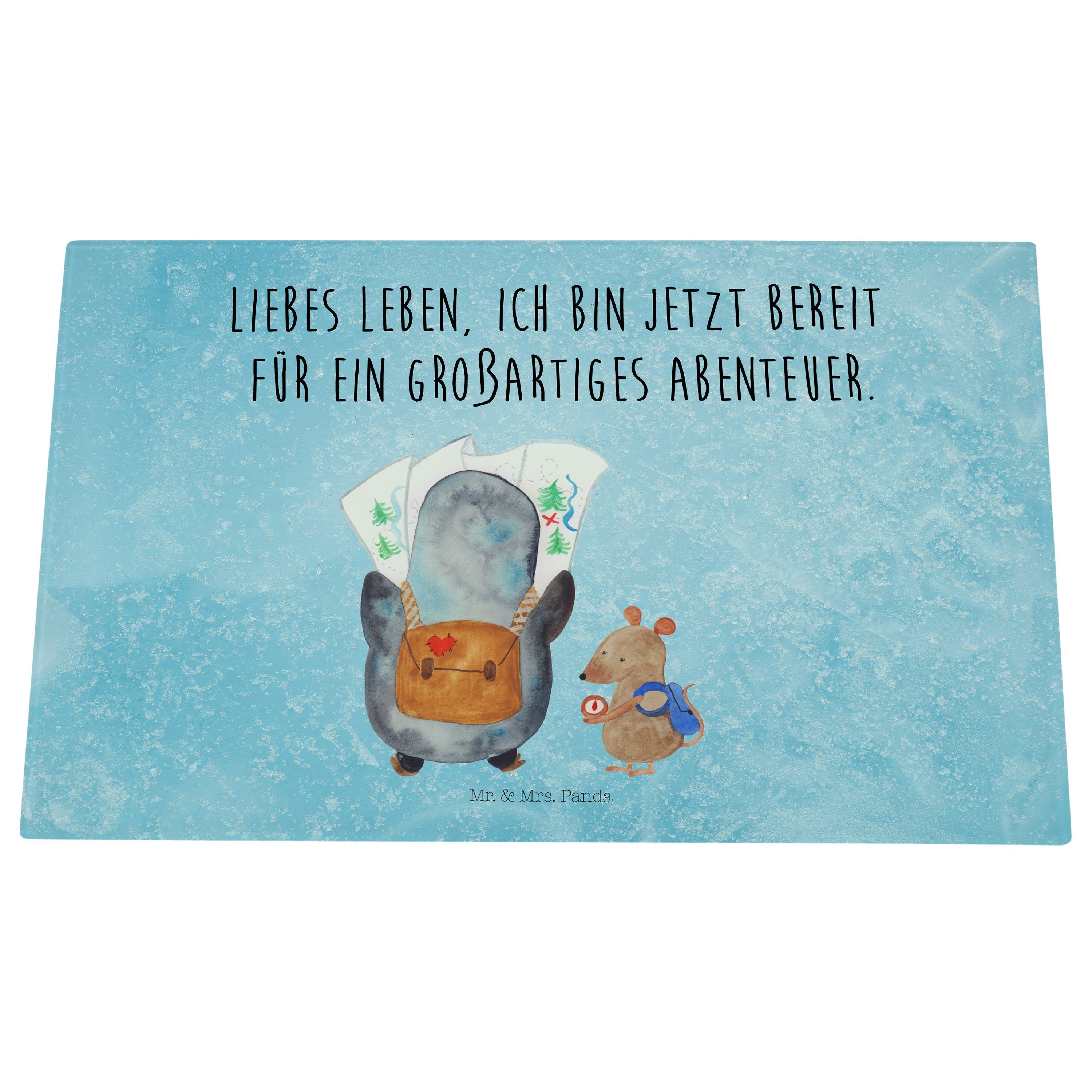 Pinguin Mrs. Glas, Schneidebrett, Panda Eisblau & Servierbrett - & (1-St) Wanderer Geschenk, Premium Maus - Mr. Abenteur,