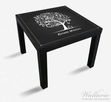 Wallario Möbelfolie Kitchen Utensils - Baum aus Küchenutensilien in schwarz weiß