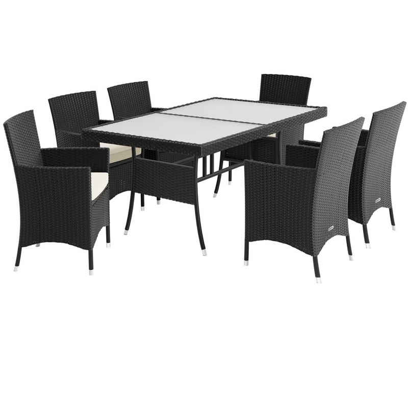 Casaria Sitzgruppe Nizza, Polyrattan 150x90cm Gartentisch 6 Stühle 7cm Auflagen Sicherheitsglas
