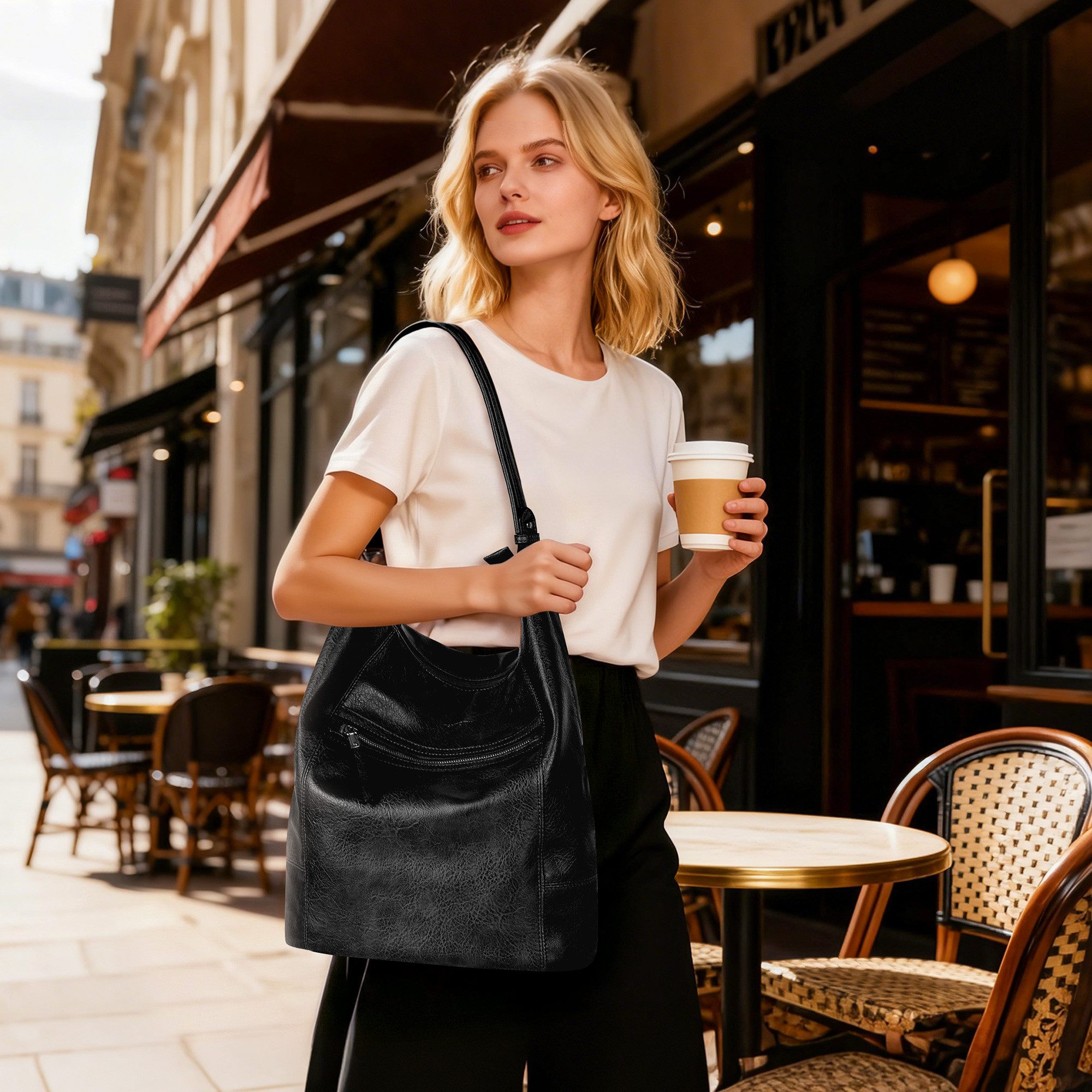 TANTOMI Handtasche 2-Tlg Shopper Schultertasche mit Geldbörse Damen Groß Umhängetasche, Crossbody Bag Damen für Pendler und Reisen mit Abnehmbarem Riemen – Bild 2 von 5