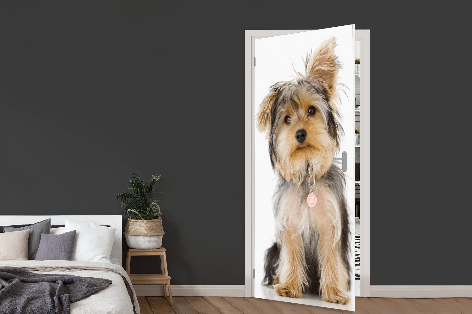 Tür, (1 bedruckt, eines Matt, Türaufkleber, cm Türtapete für Porträt St), MuchoWow 75x205 Yorkshire-Terriers, Fototapete