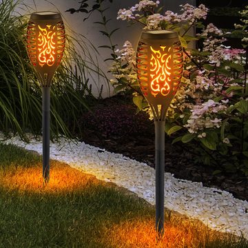 etc-shop LED Solarleuchte, LED-Leuchtmittel fest verbaut, Warmweiß, 6x LED Solar Fackel Außen Lampen Garten Weg Feuer Effekt