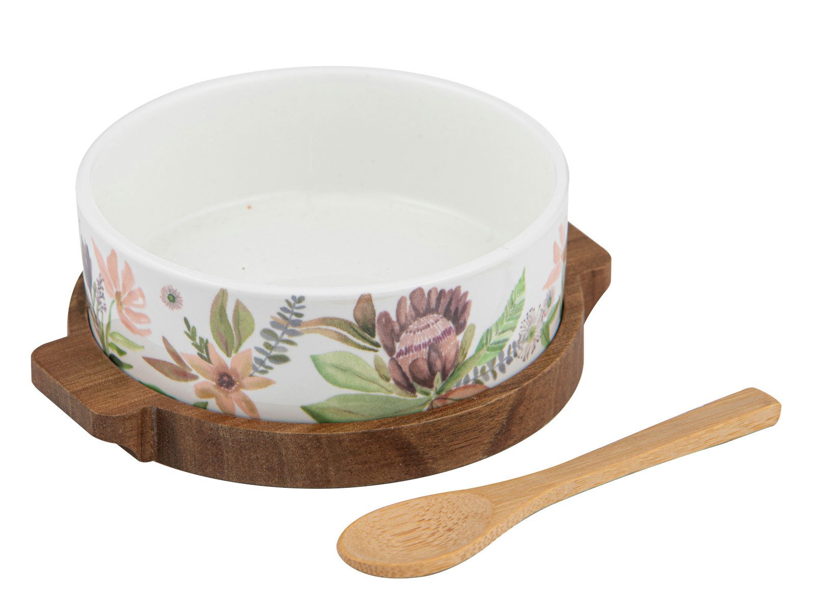 Ladelle Servierplatte Leura Assortiert Schale Löffel&Runde Servierplatte 3tlg, Porzellan / Akazie / Bambus, (Platten)