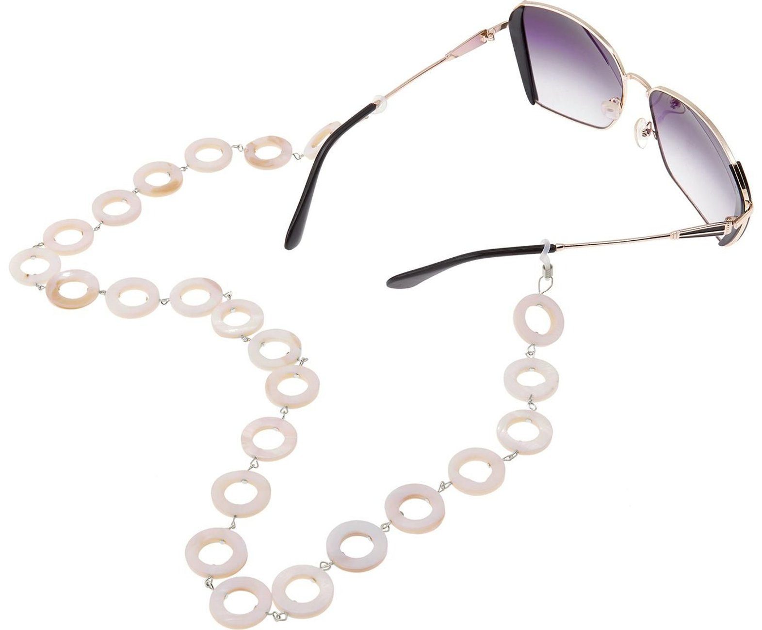 Damen Schmuck Gemshine Perlenkette Brillenkette für Sonnenbrille, Lesebrille, Perlmutt Donut Scheiben, Made in Germany