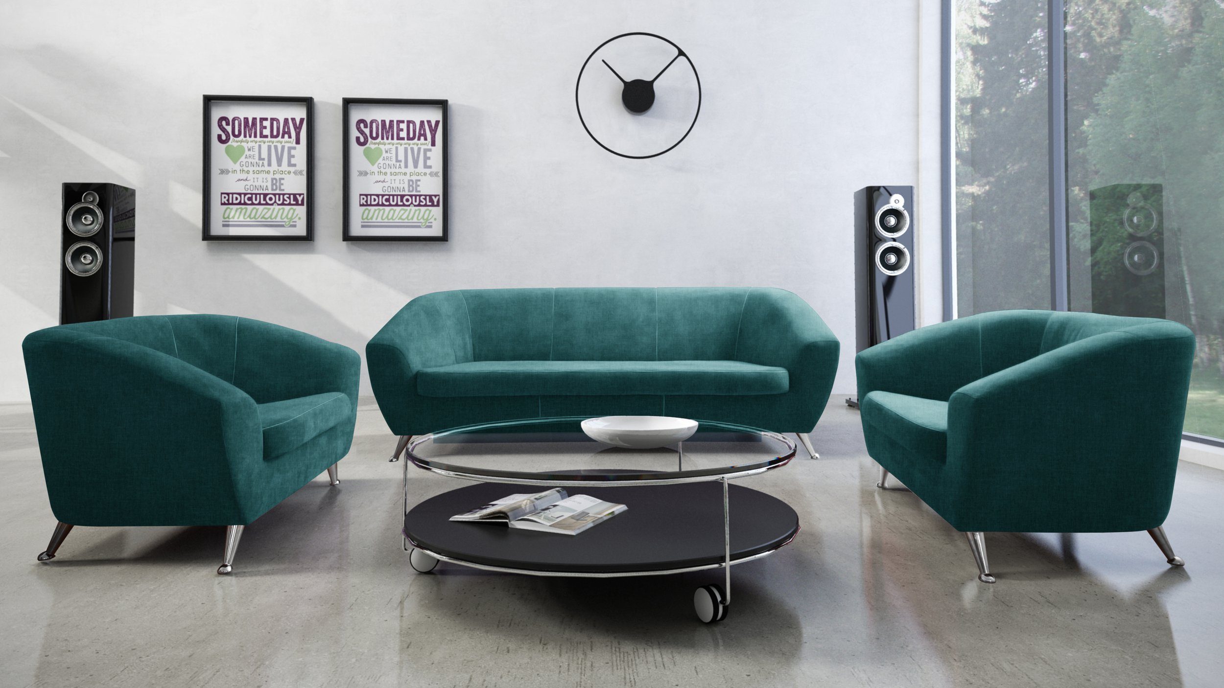 Stylefy Polstergarnitur Laria, (Couchgarnitur, Set (3-tlg), bestehend aus 2-Sitzer  Sofa, 2xSessel, Metall, Modern Design, mit Steppung, frei im Raum stellbar
