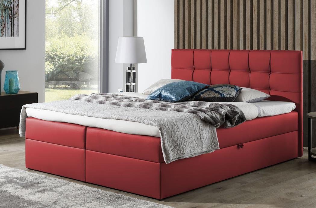 Furnix Boxspringbett TREZO 1 140x200 Polsterbett mit tiefen Bettkasten und Topper Auswahl, hochwertige, pflegeleichte Polsterstoffe Rot