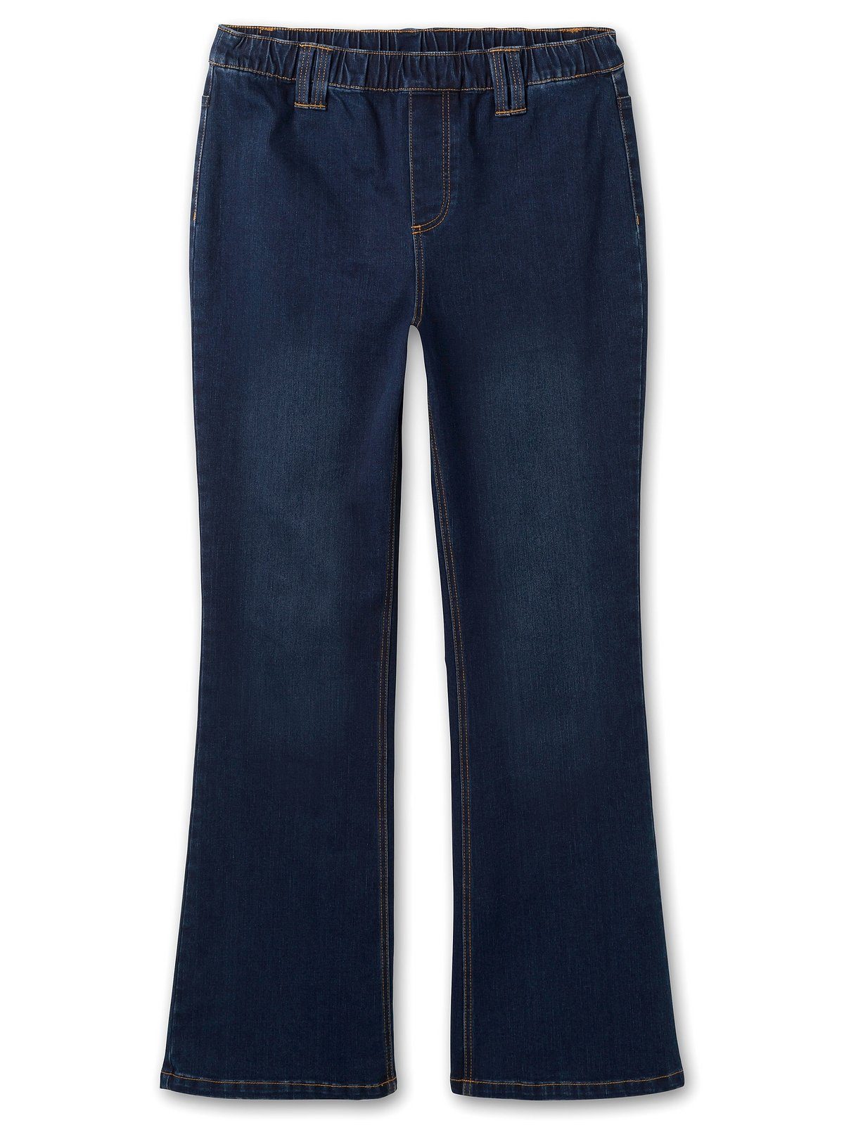 Sheego Bootcut-Jeans Große Größen und blue Gummibund mit Kontrastnähten Denim dark