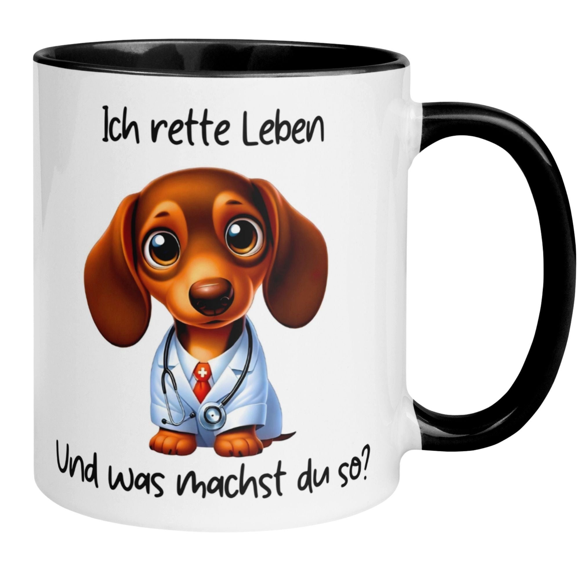 Momentals Tasse Dackel – Ich rette Leben und was machst du so – Arzt Pfleger Geschenk, Gratis Versand · Links-&Rechtshänder · Spülmaschinenfest