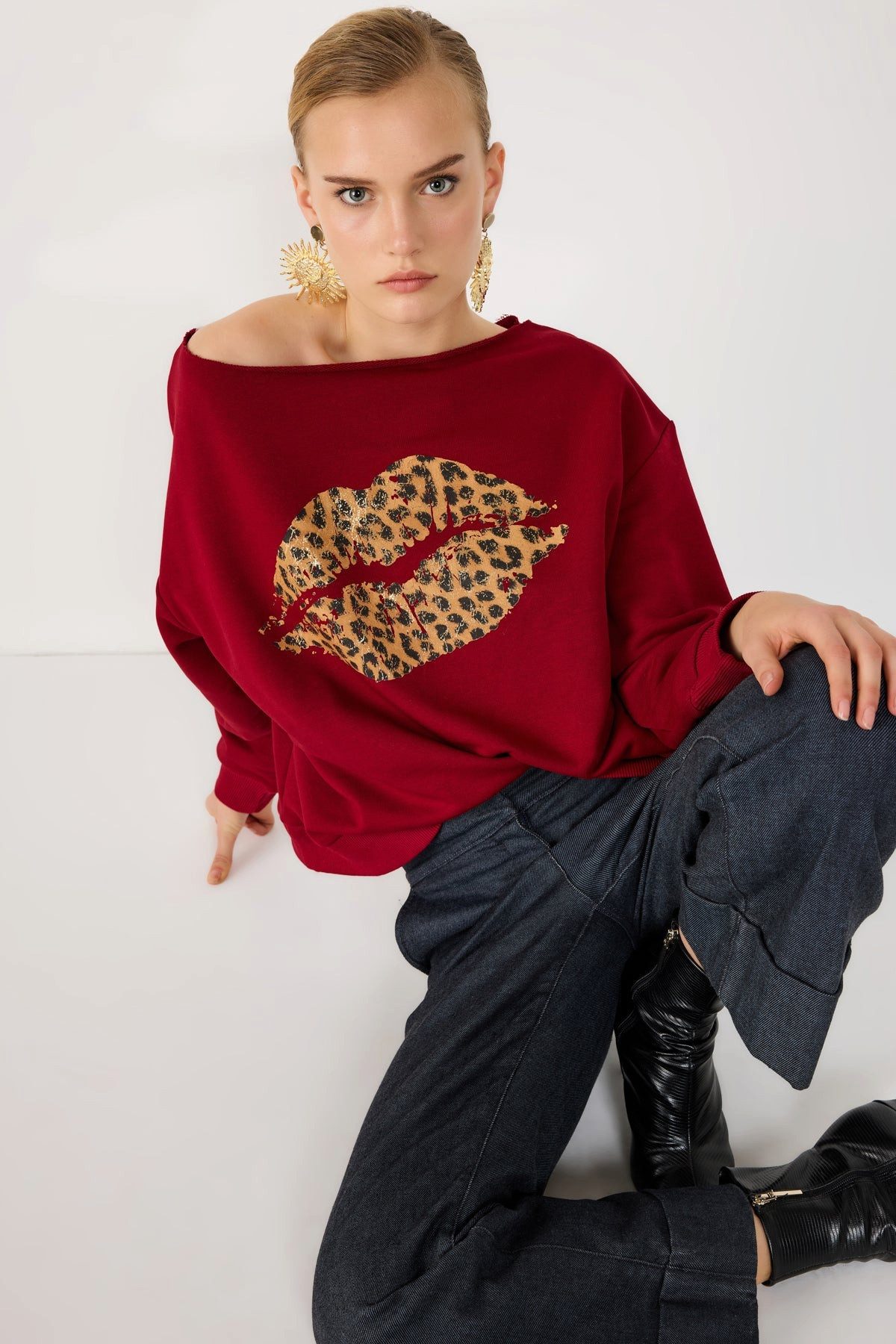 No Matter What Sweatshirt Leopardenmuster Lippenabdruck günstig online kaufen