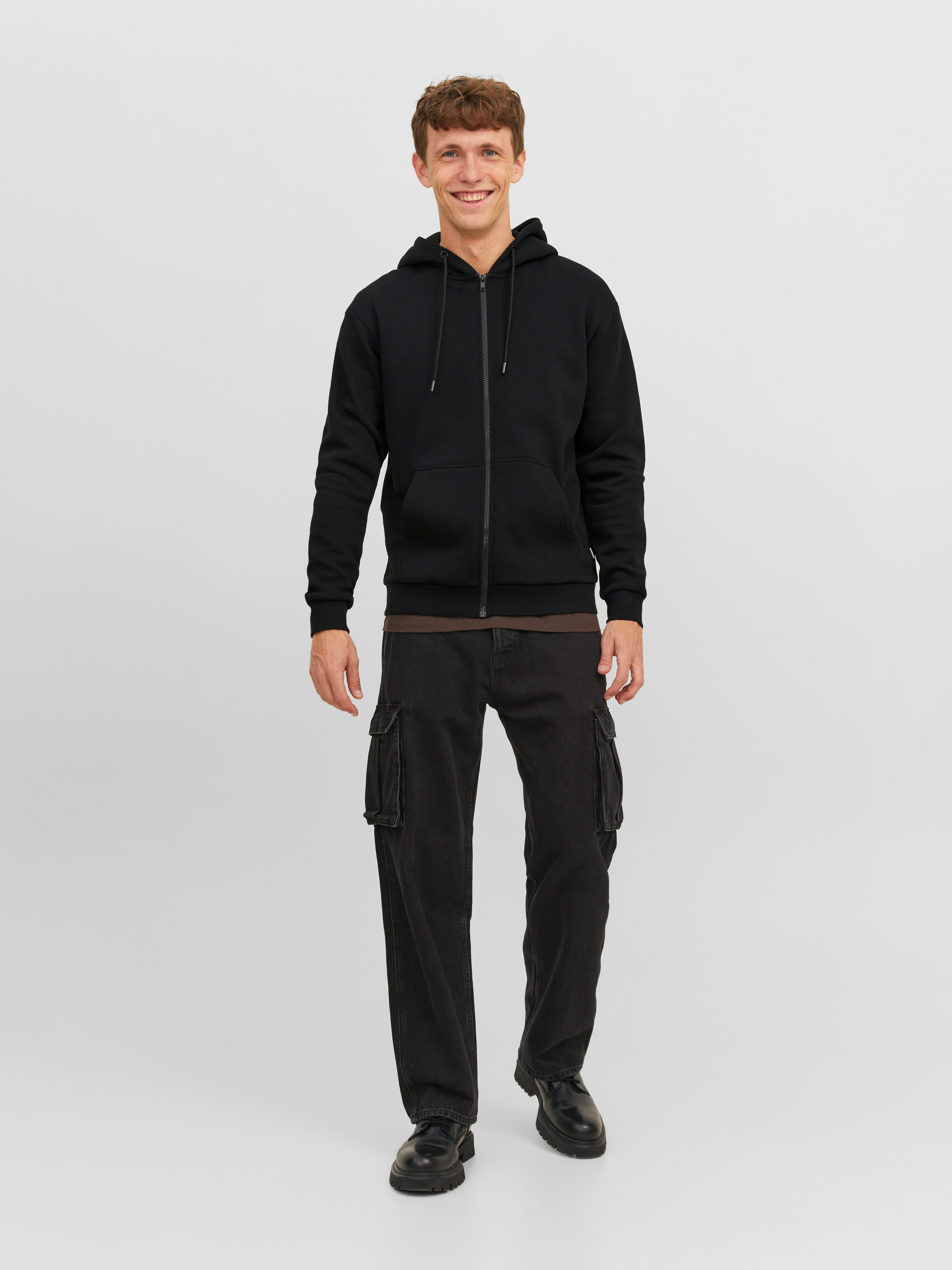 Jack & Jones Kapuzensweatjacke JJEBRADLEY mit Kapuze, ideal für kalte Jahreszeit Materialmix, relaxed fit – Bild 4 von 5