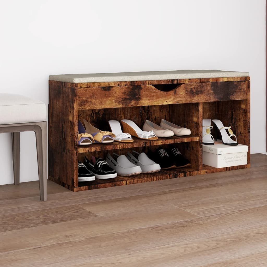 furnicato Schuhschrank Schuhbank mit Kissen Räuchereiche 104x30x49 cm Holzwerkstoff