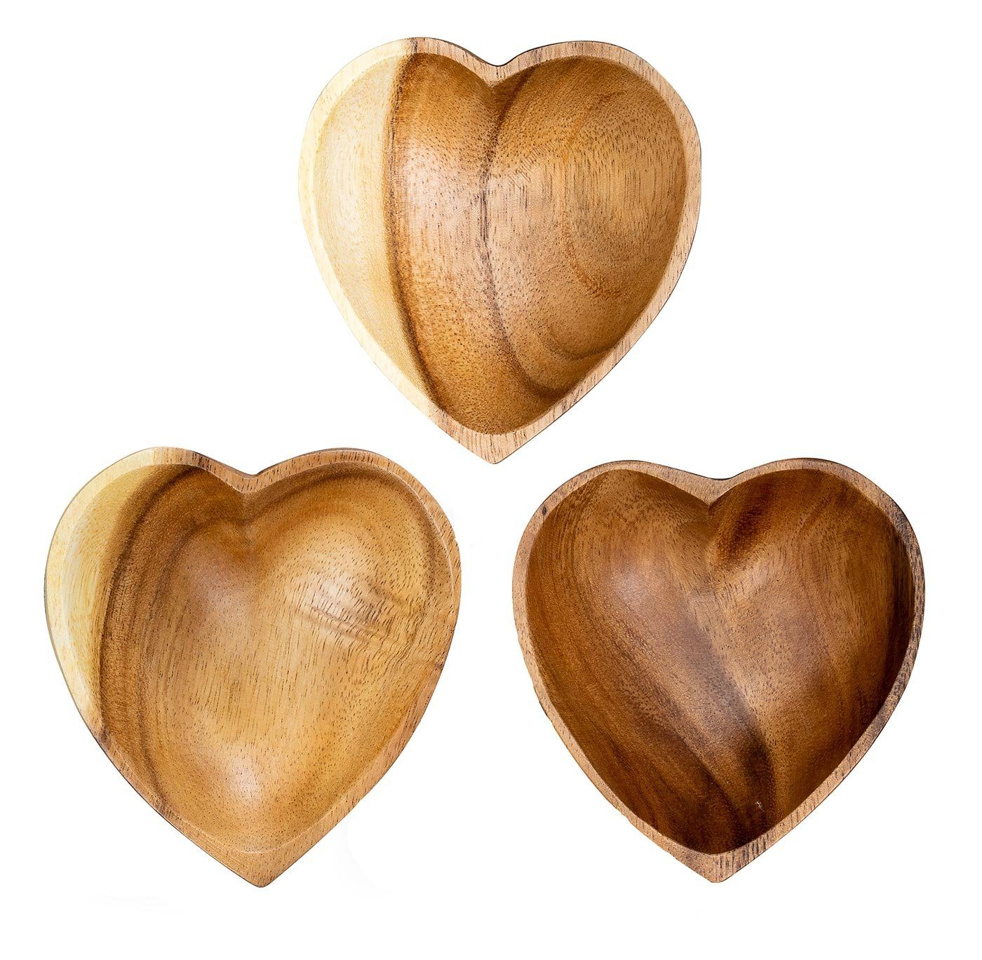 Levandeo® Dekoschale, 3er Set Schüssel Akazie 10x3cm Herz Holz Design Schale Obstschale