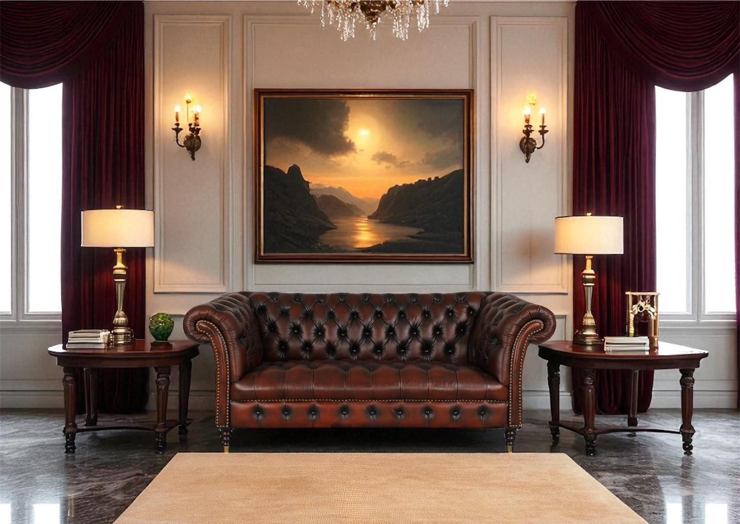 Salottini Chesterfield-Sofa XL Elite Sofa Chesterfield 2-Sitzer Couch Trent Ledersofa Salottini, 1 Teile, Handarbeit