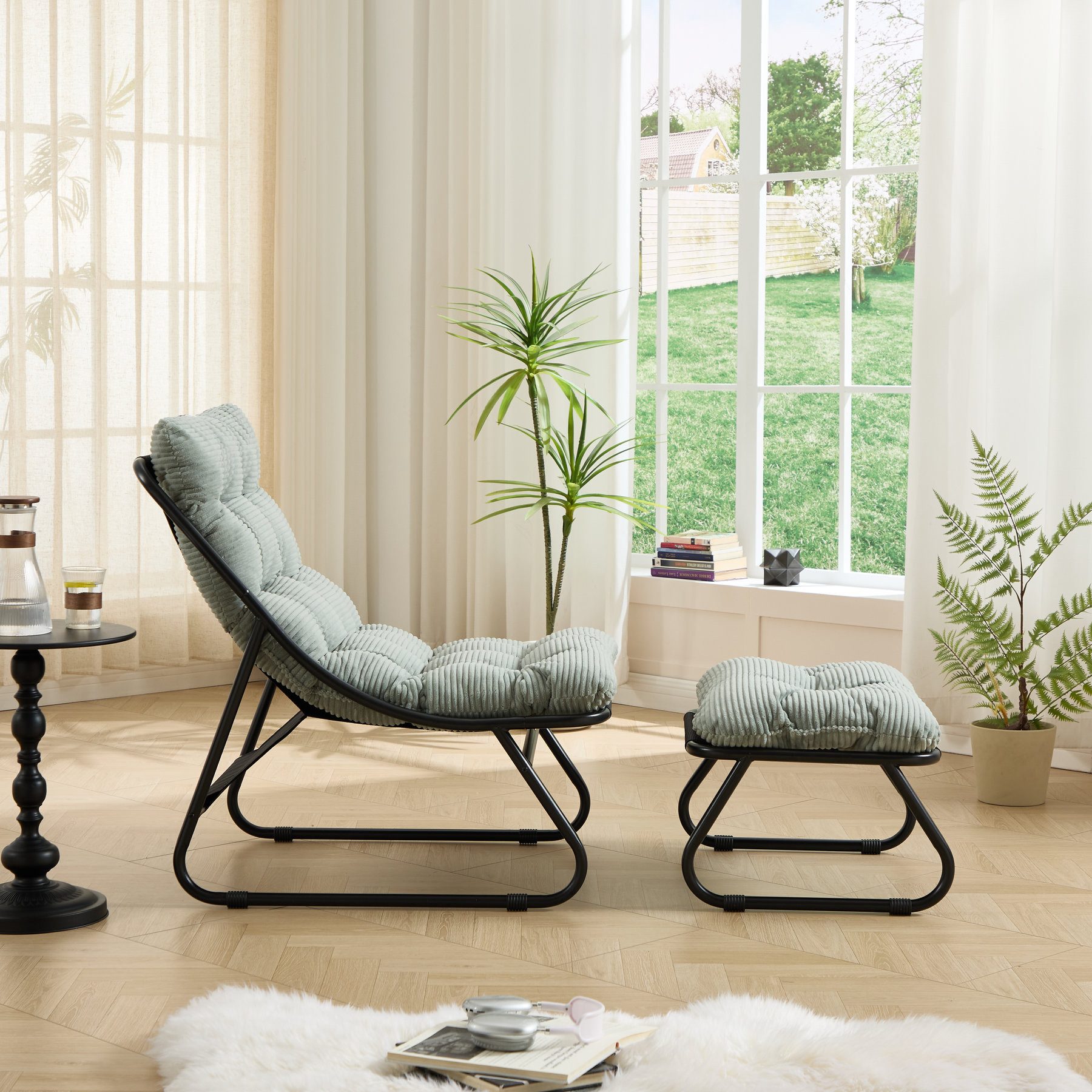 Odikalo Chaiselongue Relaxsessel Gartenstühle Gartenliege Freizeitstuhl mit schlaffunktion, Lounge-Sessel für die Terrasse mit Ottoman–Bequemer Relaxsessel mit weichem Polster und Fußhocker ideal für Wohn-Schlaf-und Lesezimmer Gestell und Polster in Beige