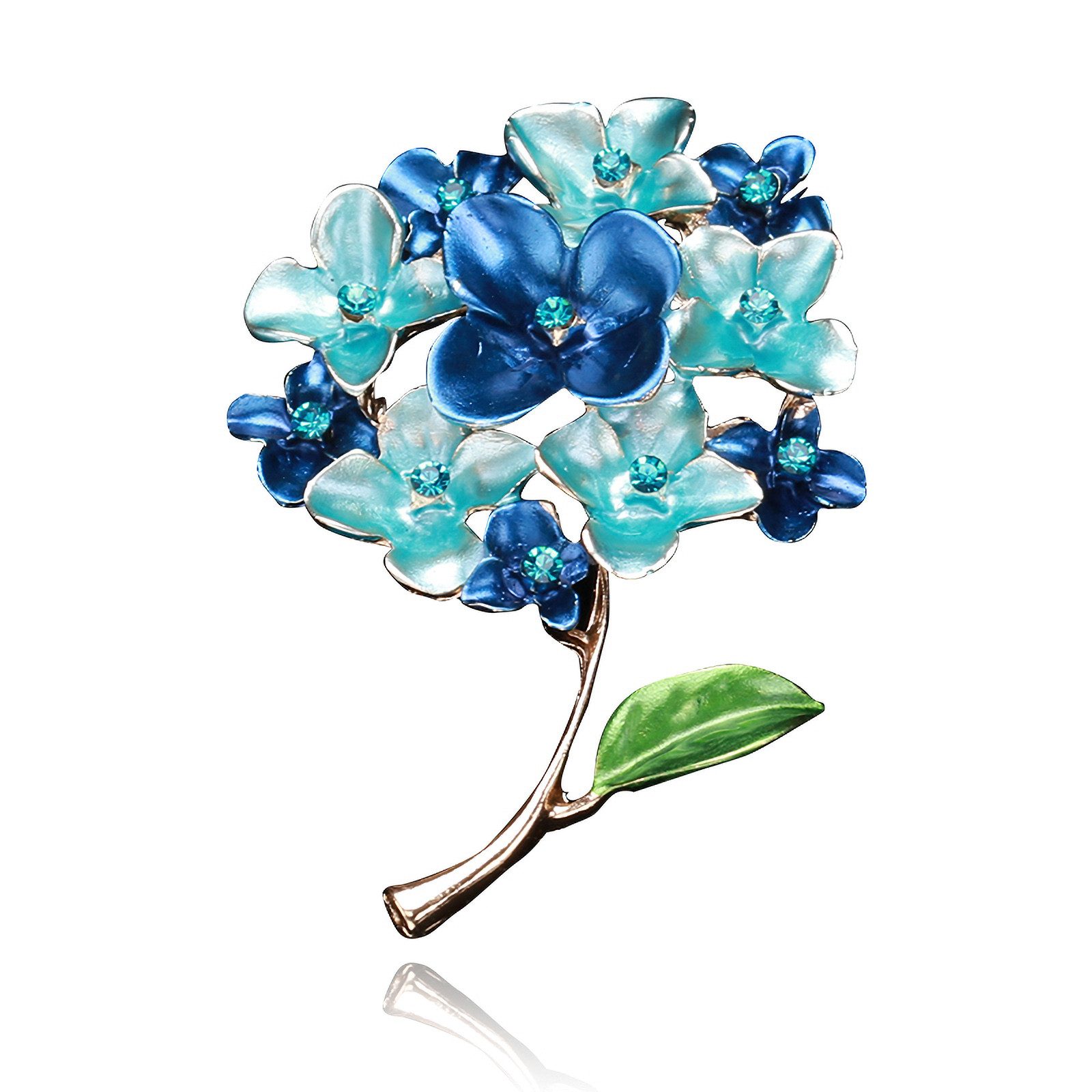 MayTree Brosche "Hortensienblüte", blau mit Strass (Stück, 1-tlg), Metallbrosche in Form einer Hortensienblüte, blau mit Strass
