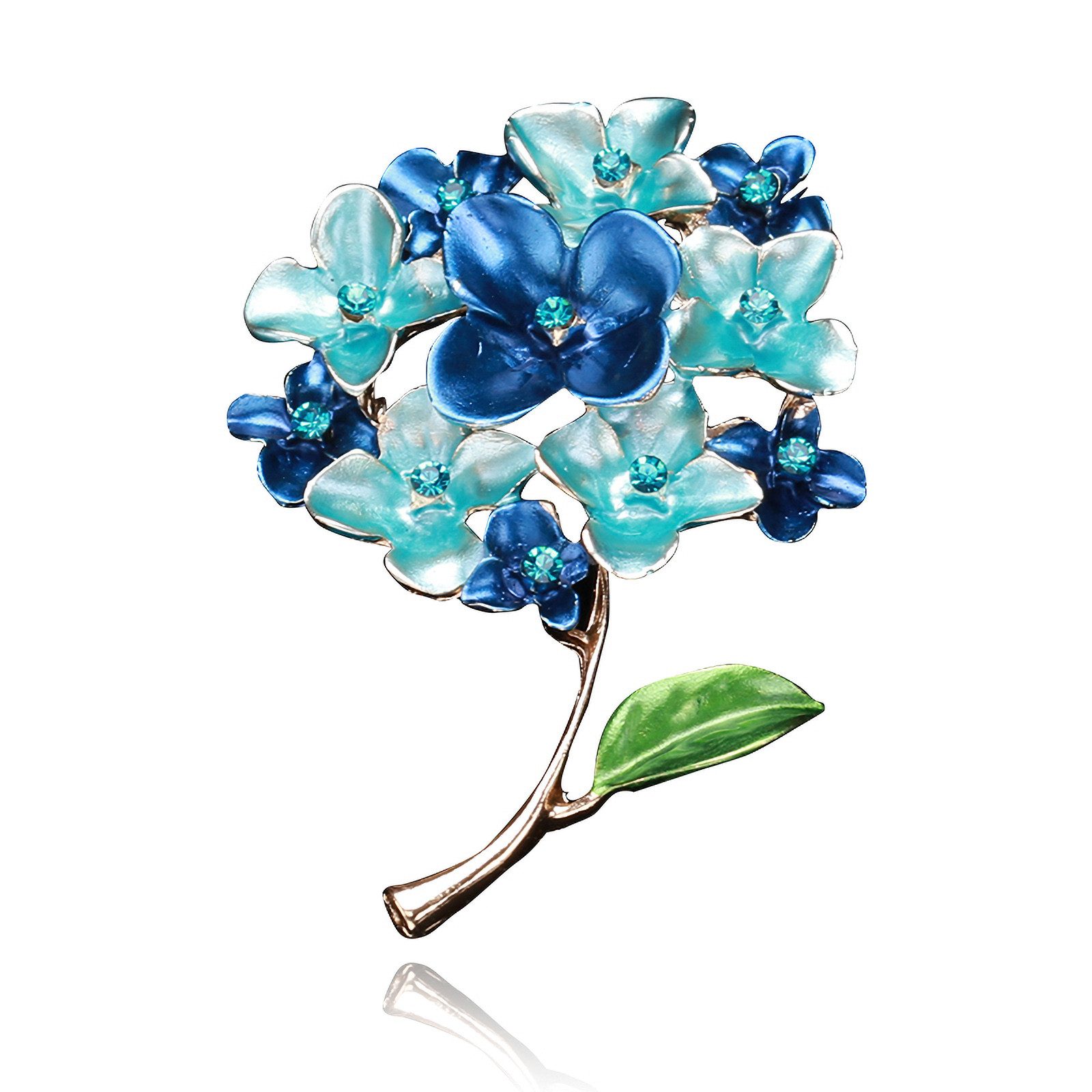 Brosche "Hortensienblüte", blau mit Strass