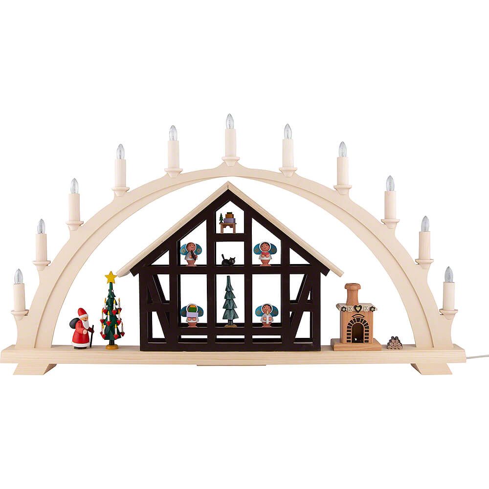 Spielwarenmacher Günther e.K. Schwibbogen Schwibbogen Weihnachtsmannhaus mit Pfefferküchlerei (76x42,5cm) von Sp