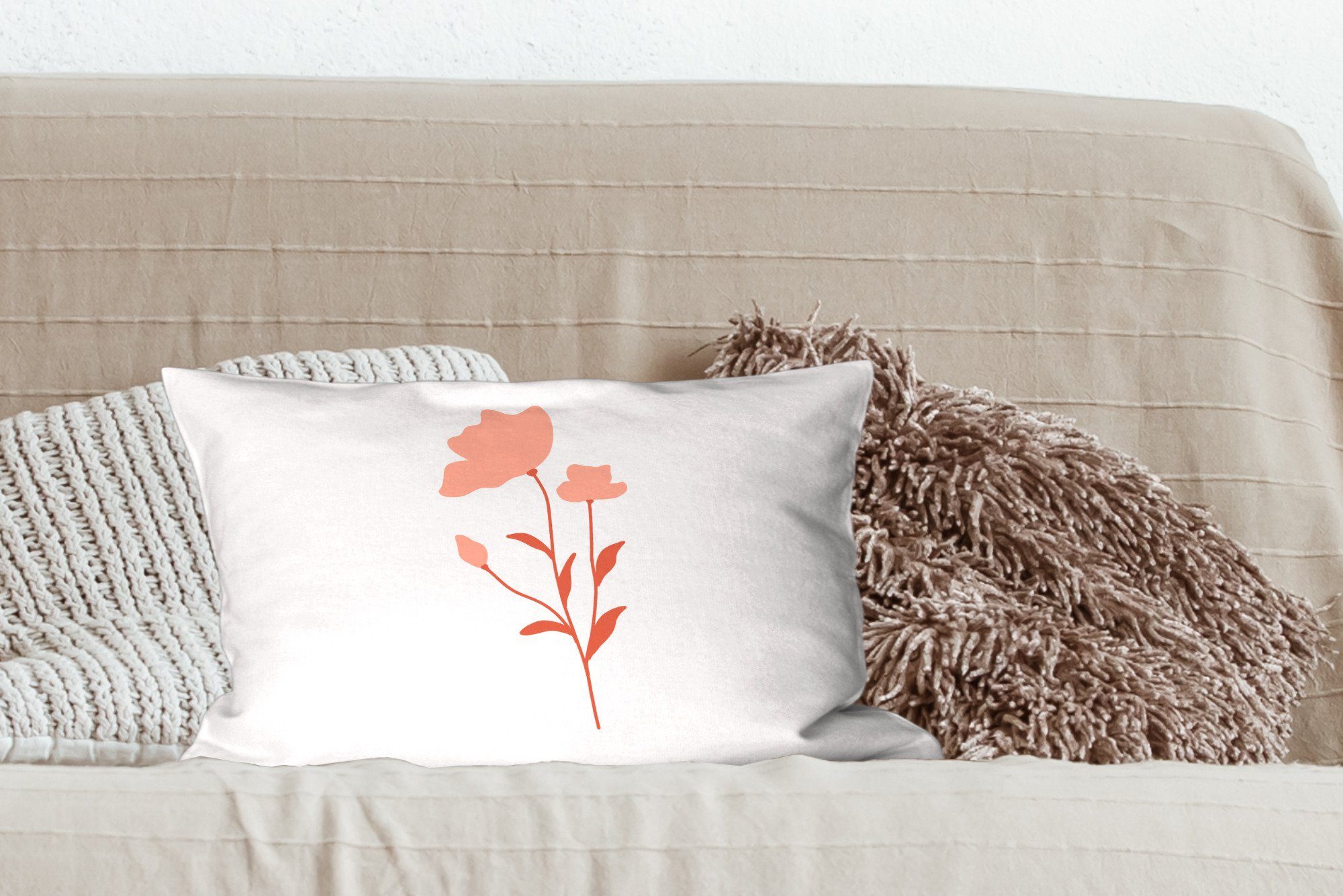 Blume weißem rosa Schlafzimmer Illustration mit Dekokissen Wohzimmer Dekoration, Dekokissen Füllung, MuchoWow Zierkissen, einer Hintergrund, auf
