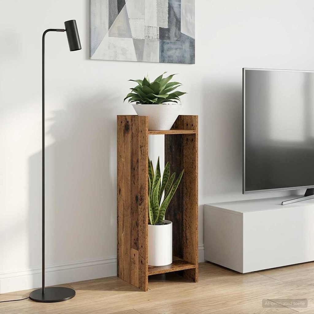 vidaXL Blumenständer Pflanzenständer mit Regal Altholz 30 x 30 x 80 cm Holzwerkstoff (1 St)