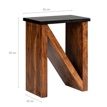 WOMO-DESIGN Beistelltisch N-Form Couchtisch Kaffeetisch Wohnzimmertisch Sofatisch Holztisch, Braun-Schwarz 60cm Unikat massives Akazienholz