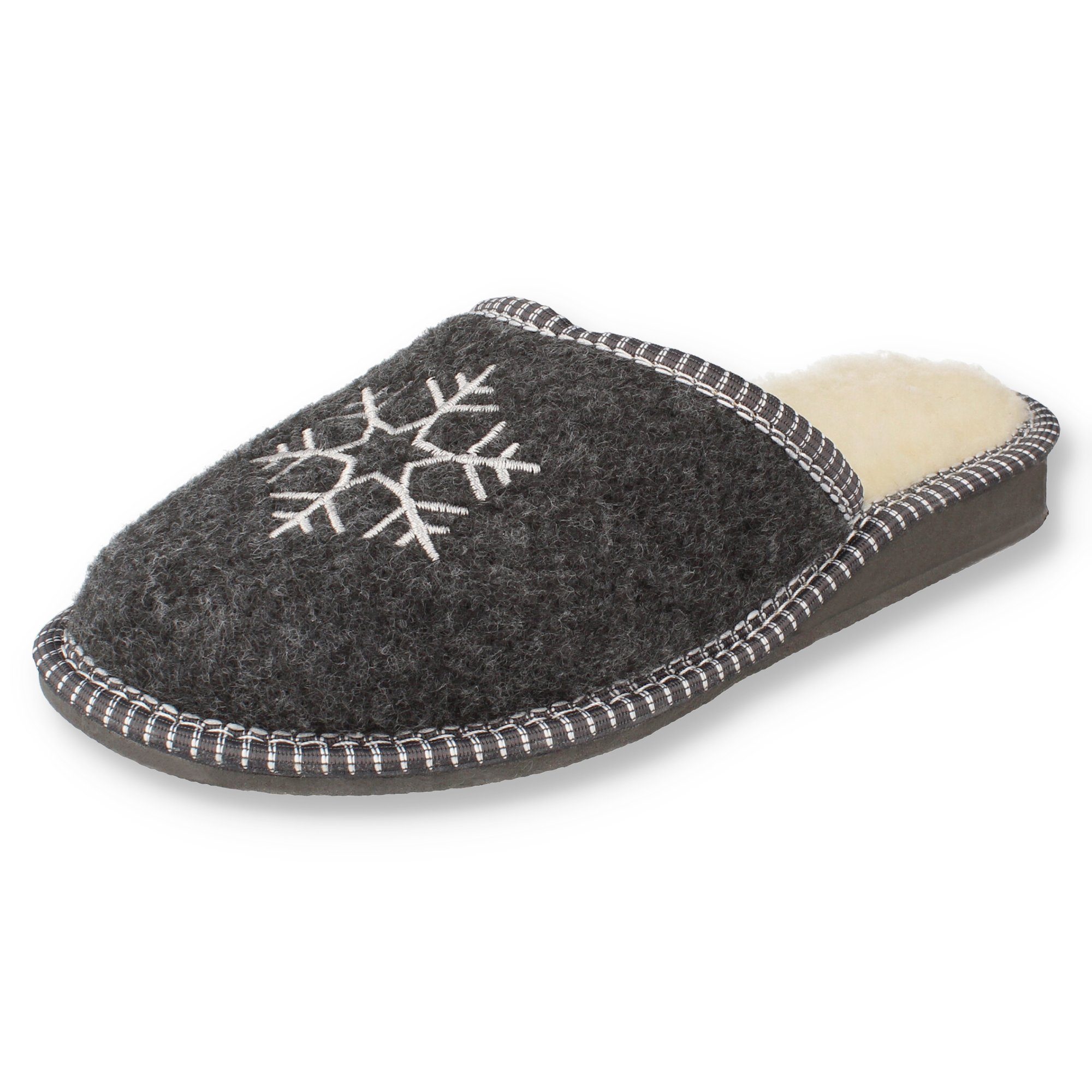 filsko Hübsche Winter-Pantoffeln mit Schneeflocken Hausschuh mit Schafwolle