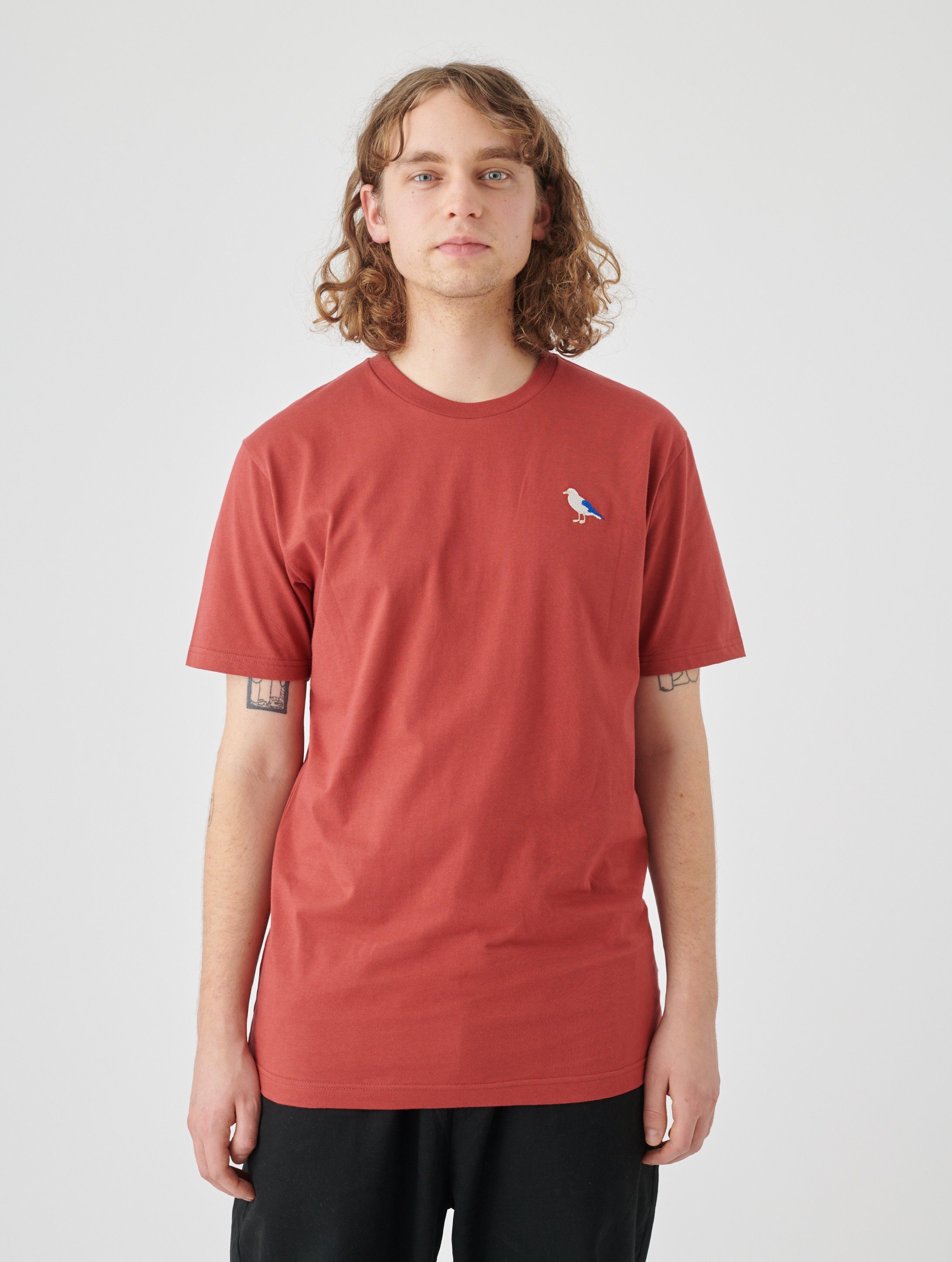 T-Shirt (1-tlg) Embro Gull mit Cleptomanicx Gull-Stickerei bordeaux