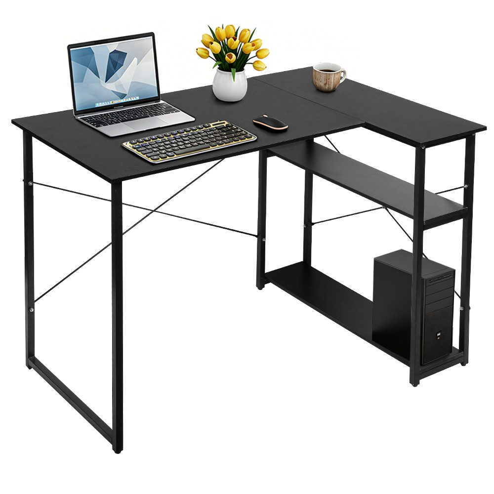 JEOBEST Schreibtisch Eckschreibtisch Computertisch 100 x 70 x 75 cm, (1-St), L-förmiger Schreibtisch, mit 2-Fach Regal & Stauraum