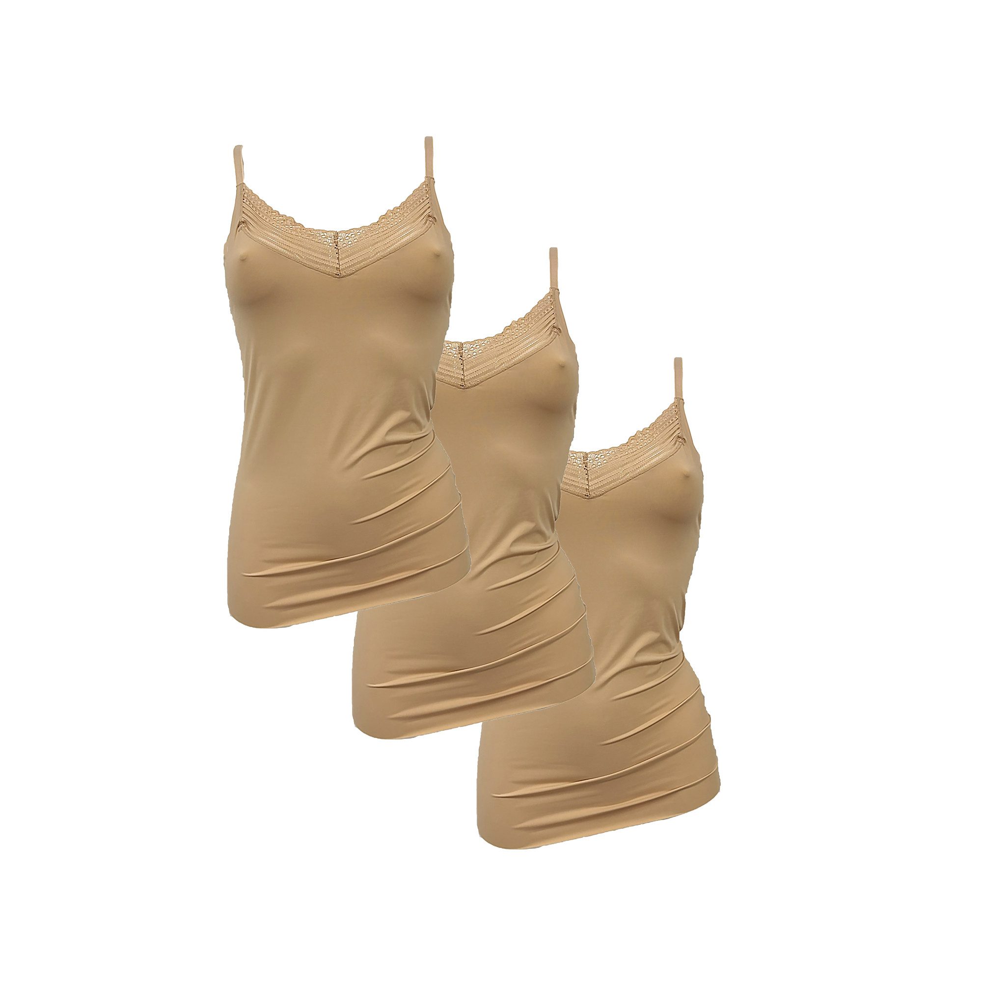 My Basic Unterhemd Free cut singlet (3er Pack) verstellbare Spaghetti-Träger, V-Ausschnitt, Spitze, elastisch, basic