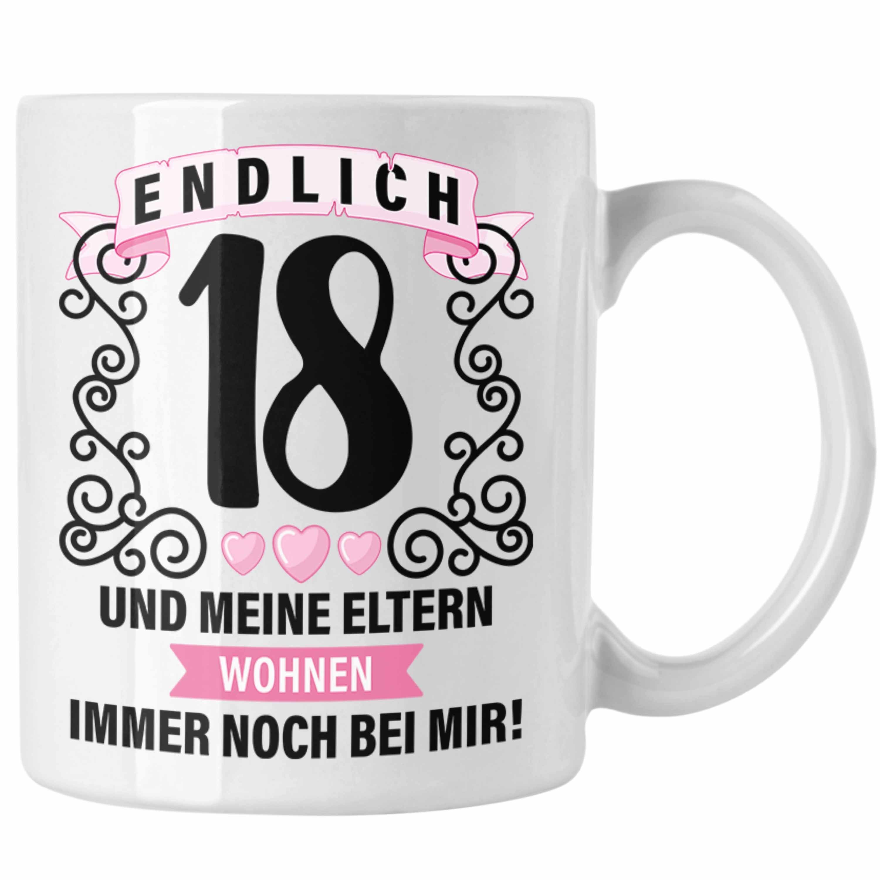 Trendation Tasse Trendation - 18er Geburtstag Tasse Geschenk Mädchen Jungen Geschenkidee Lustig Spruch 18 Geschenke Geschenkideen zum 18 Bday 18. Weiss