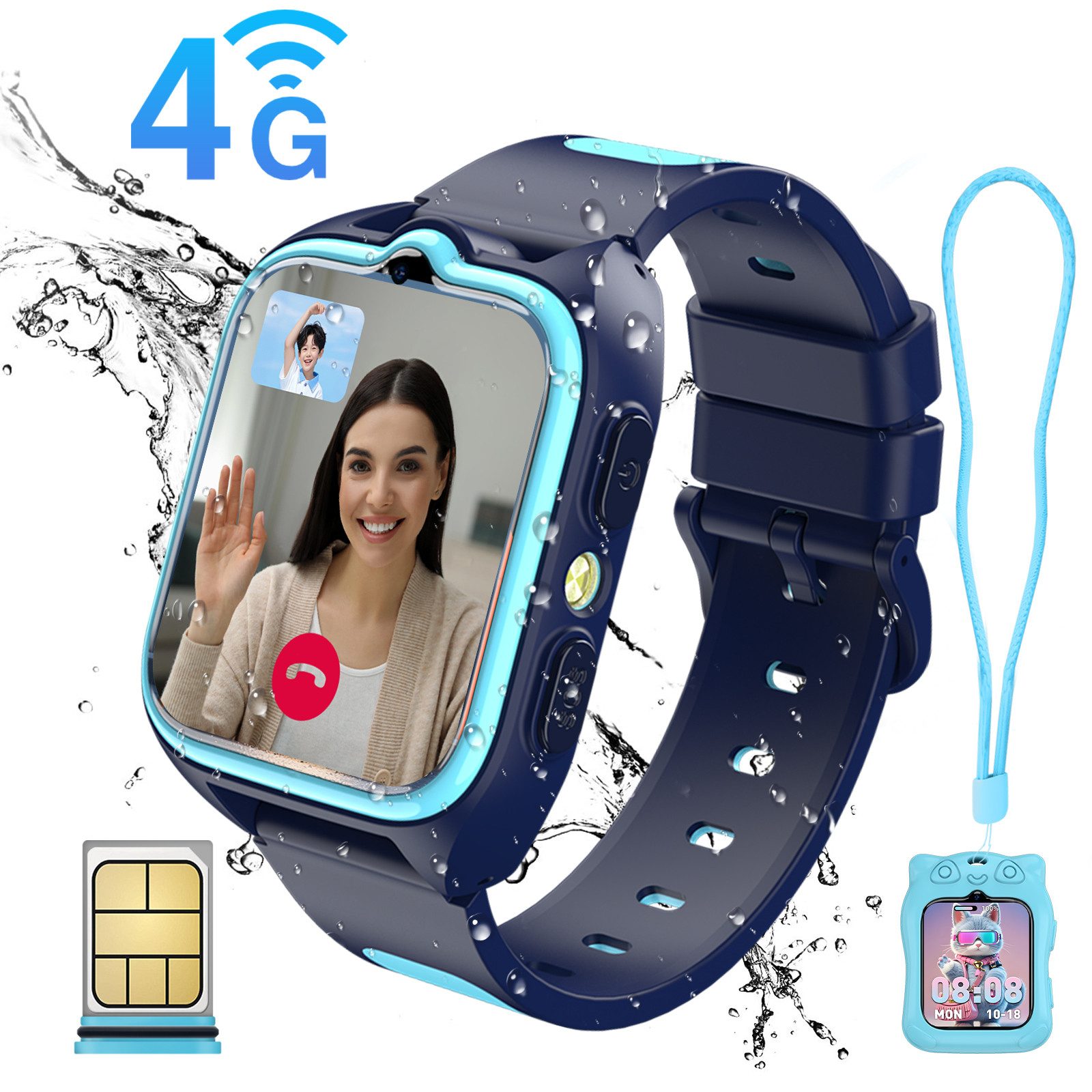 blackview 2025 Neue 4G Kinder Smartwatch mit GPS und Telefonfunktion Smartwatch, 1,75", GPS+LES+WiFi, 4G-LTE, IP68, SOS, 800mAh, Knips-Freunde​