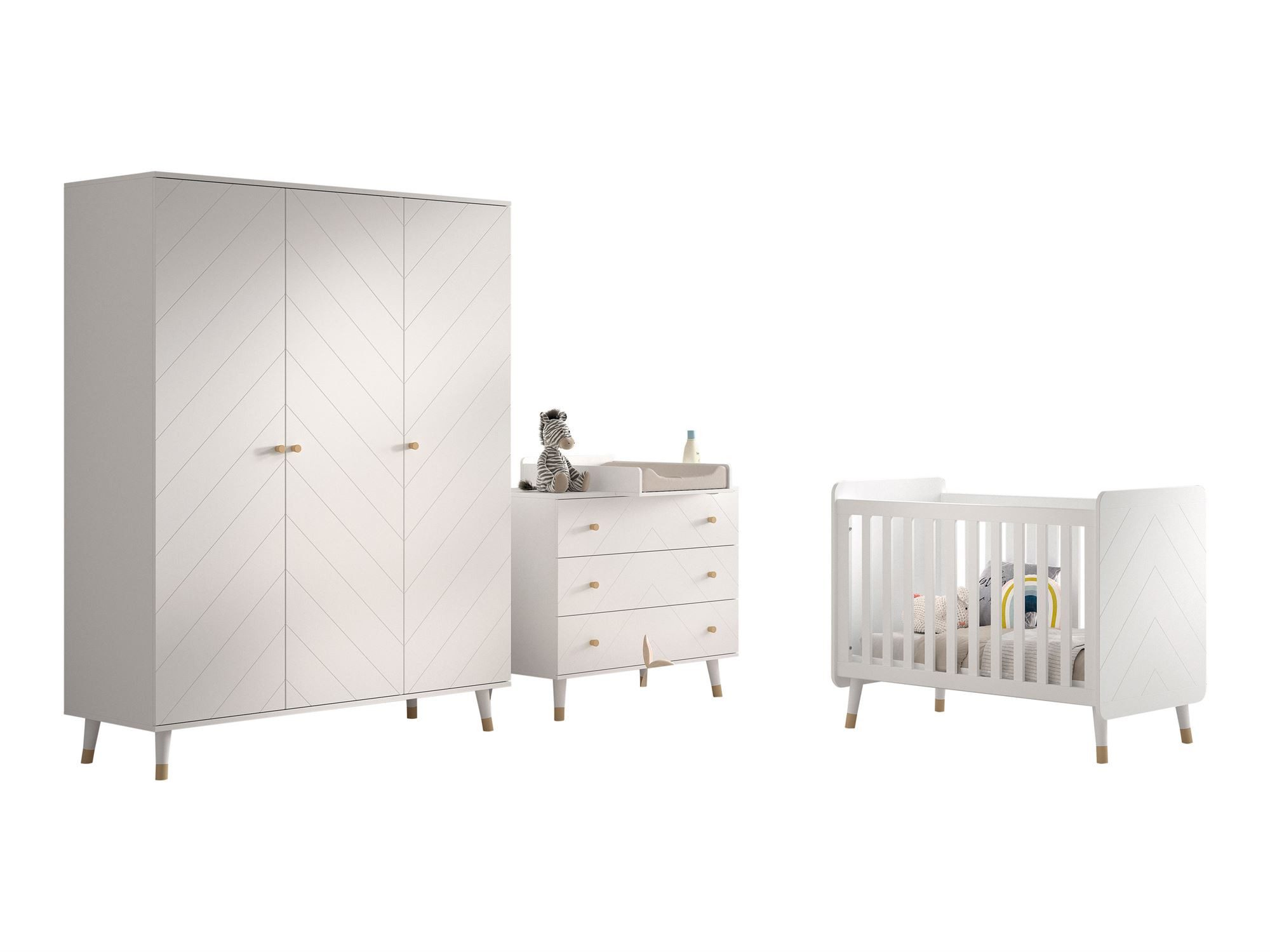 Babymöbel-Set Babyzimmer Set Kamillah 1 Babyzimmer komplett MDF Satin Weiß