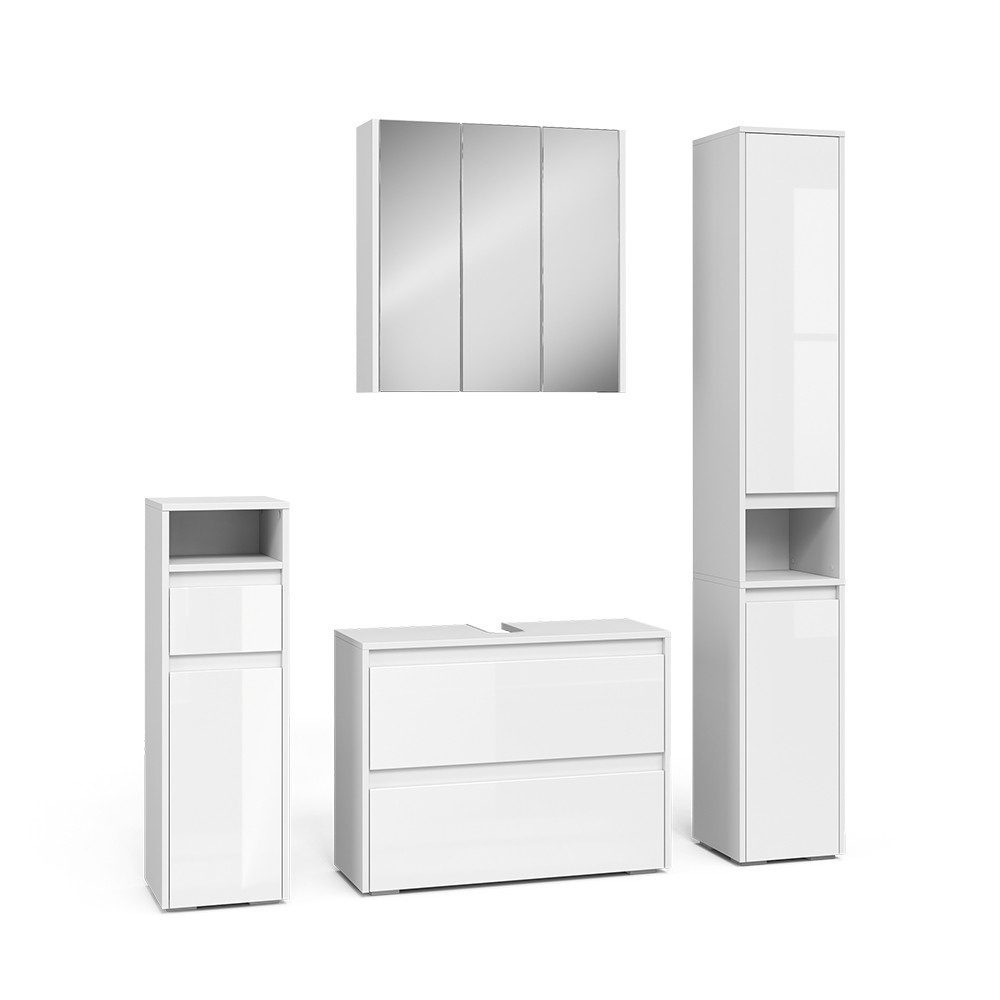 Vicco Badmöbel-Set Majest, Weiß/Weiß Hochglanz, 4 Teile, (4-St., 4er Set)