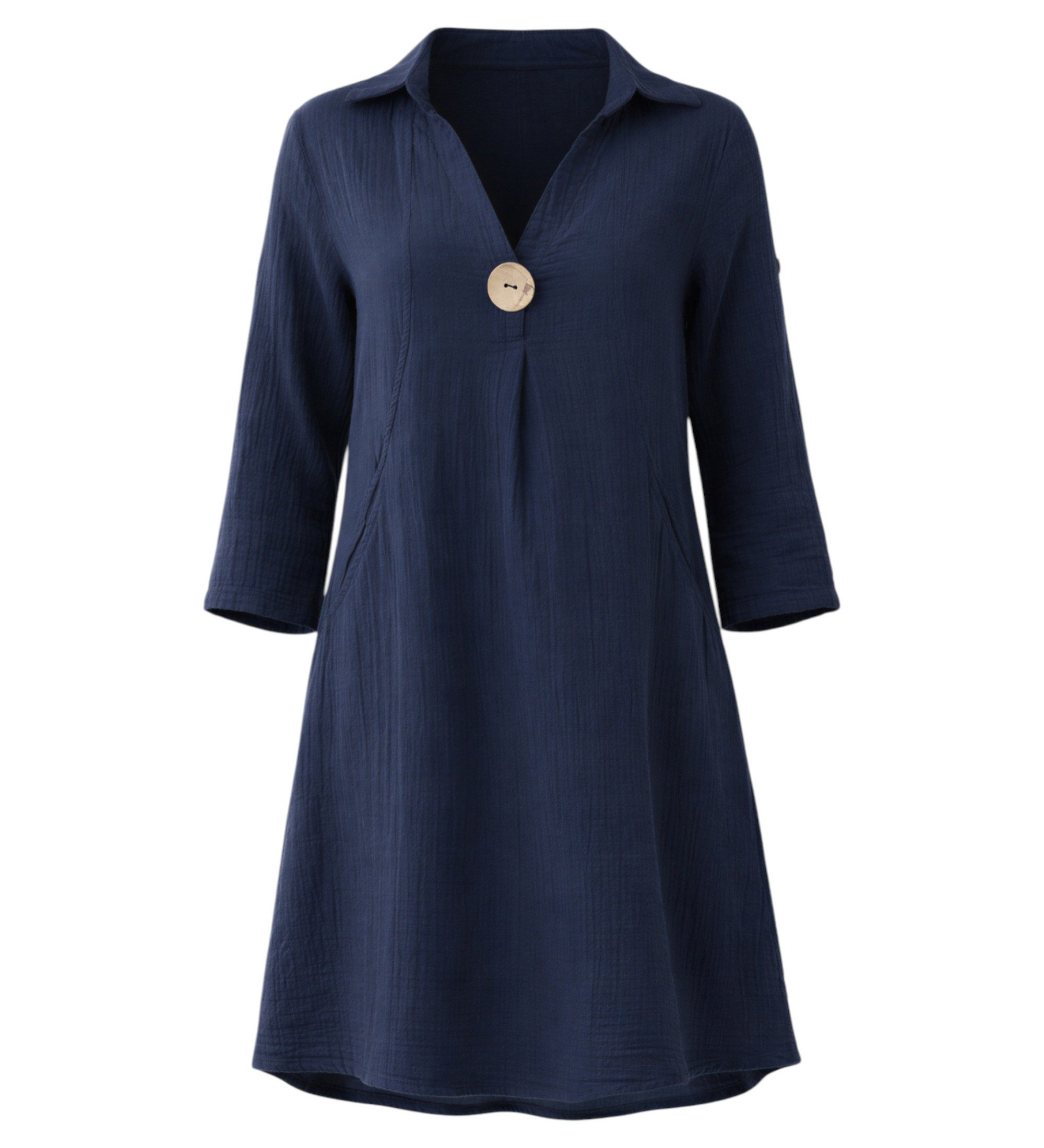 WENOR Tunikakleid Damen Musselin Bluse Sommerkleid V-Ausschnitt