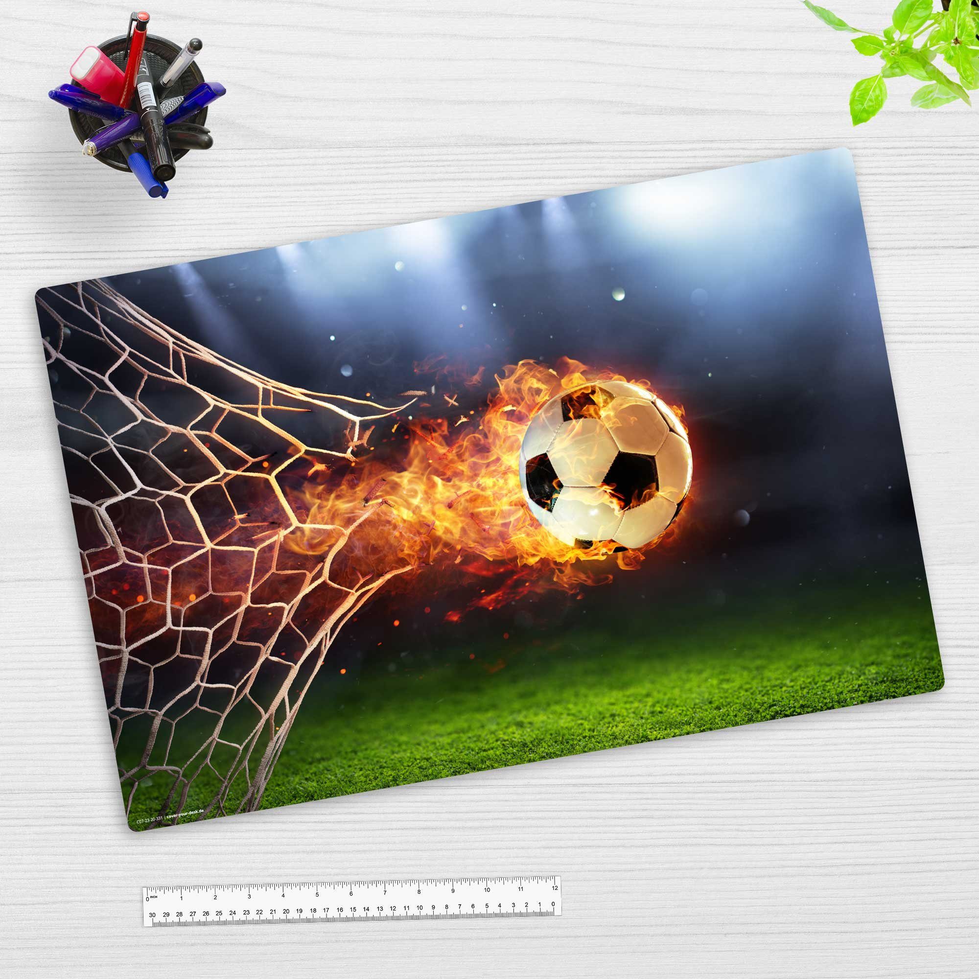 cover-your-desk.de Schreibtischunterlage abwaschbar - Flammender Fußball für Kinder - Made in Germany