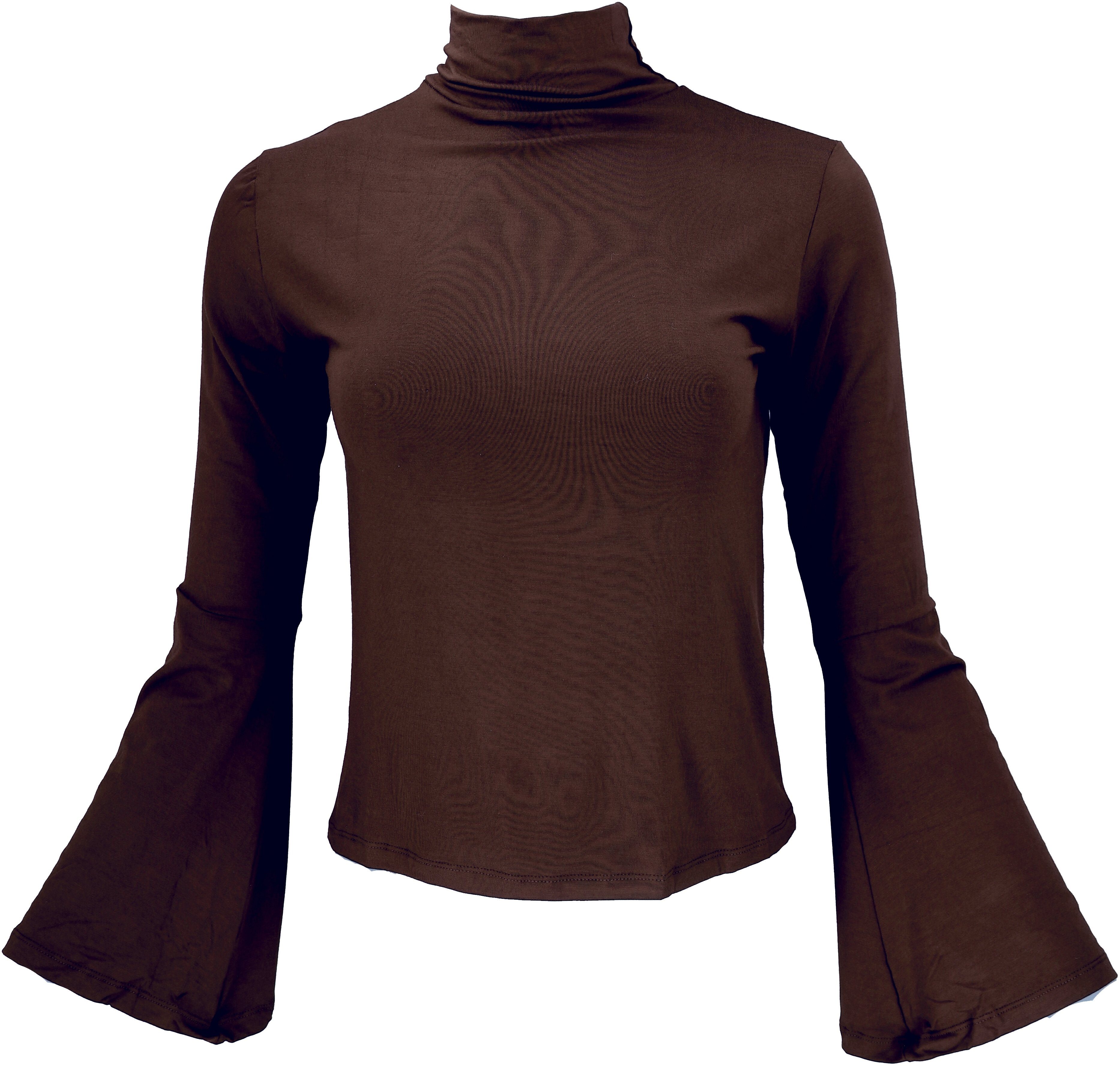 Guru-Shop Longsleeve Schmales Langarmshirt mit Trompetenärmeln günstig online kaufen