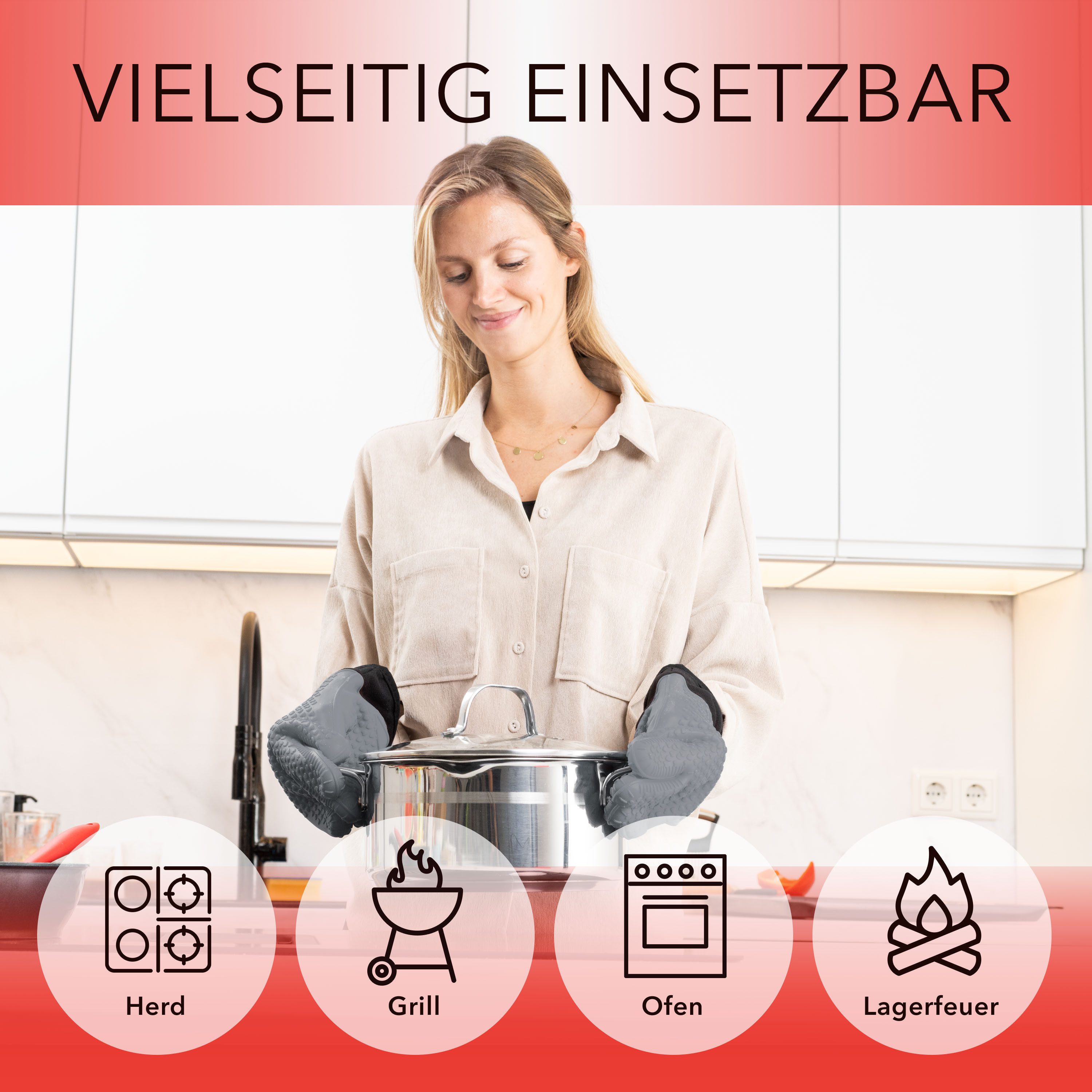 AVANA Topfhandschuhe Silikon Ofenhandschuhe Hitzebeständige Kochhandschuhe Handschuhe, Anti-Rutsch, weiches Baumwoll-Innenfutter, bis 250°C – Bild 5 von 5