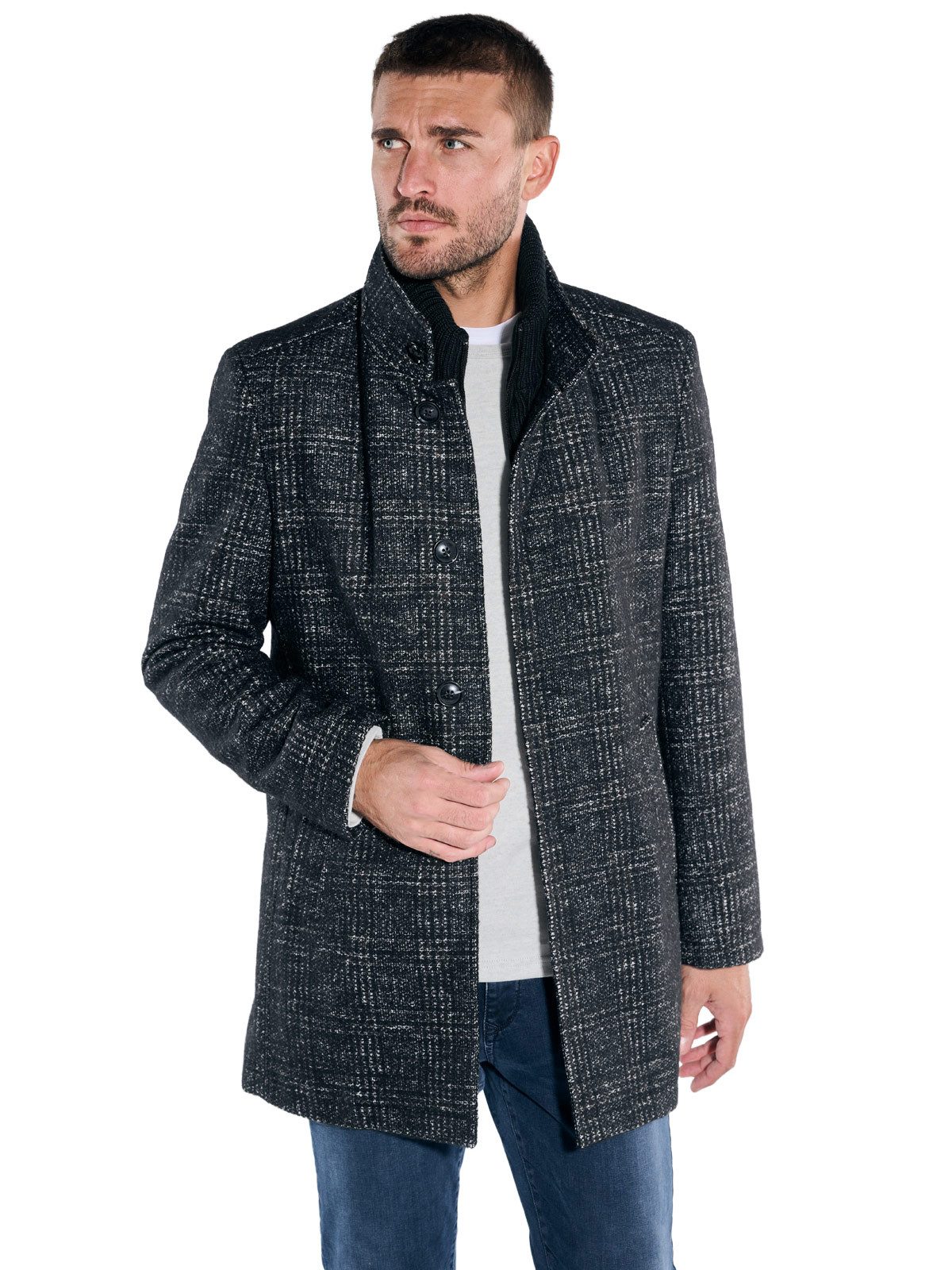 emilio adani Kurzmantel Herren Mantel mit Glencheck Muster, Dunkelbraun