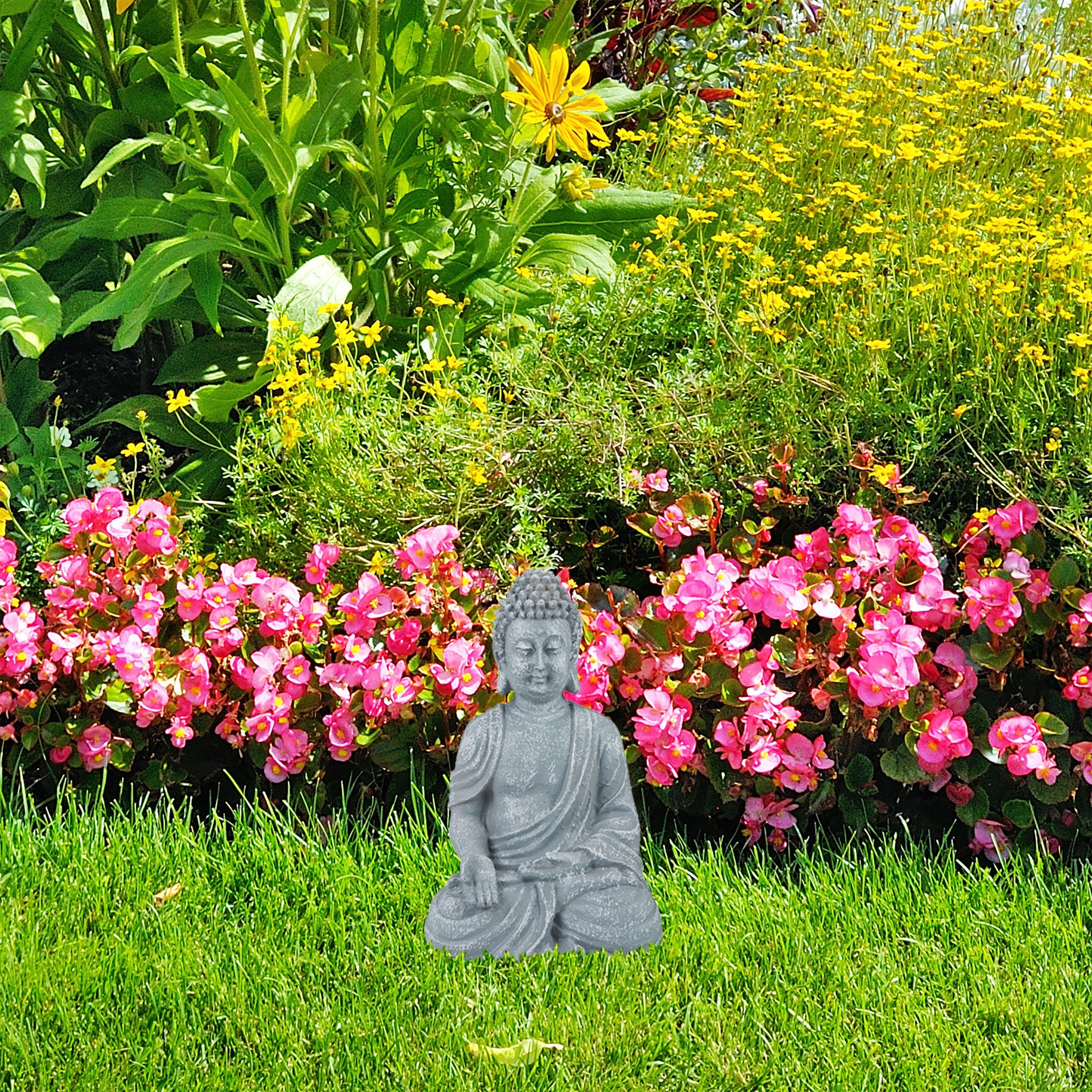 relaxdays Buddhafigur Buddha Figur sitzend 30 cm, Hellgrau